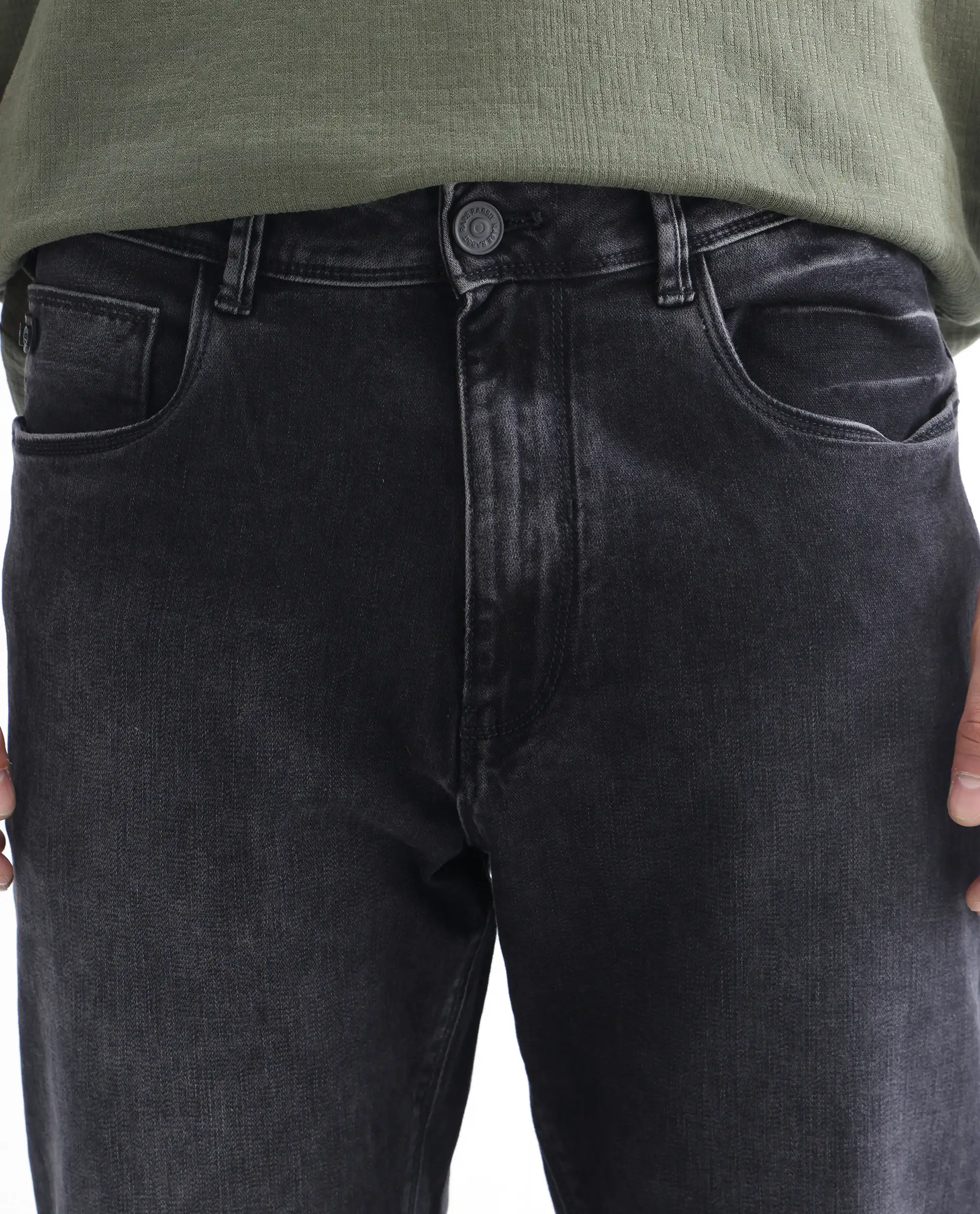 Rare Rabbit Men's Batten Grey Cotton Plain Hawk Slim Fit Jeans - Image 3