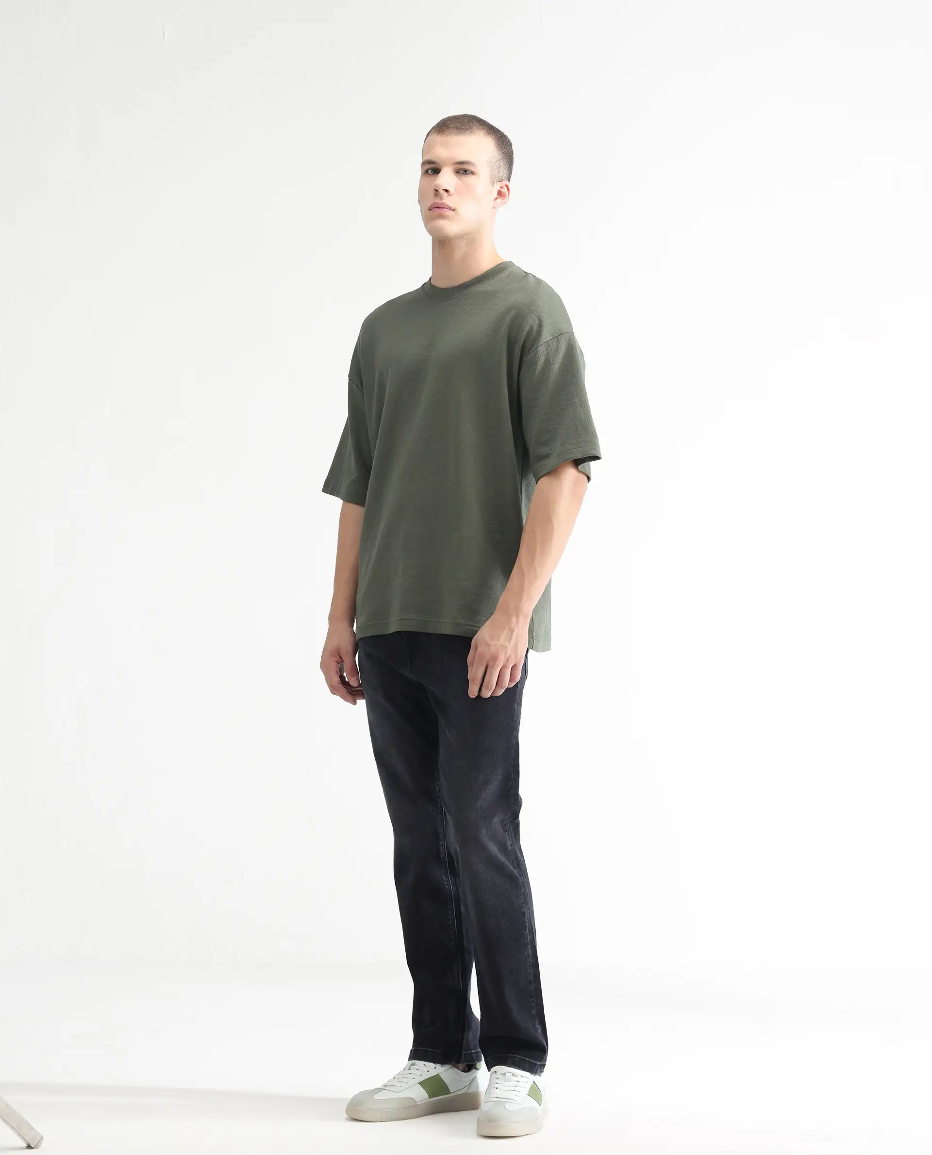 Rare Rabbit Men's Batten Grey Cotton Plain Hawk Slim Fit Jeans - Image 5