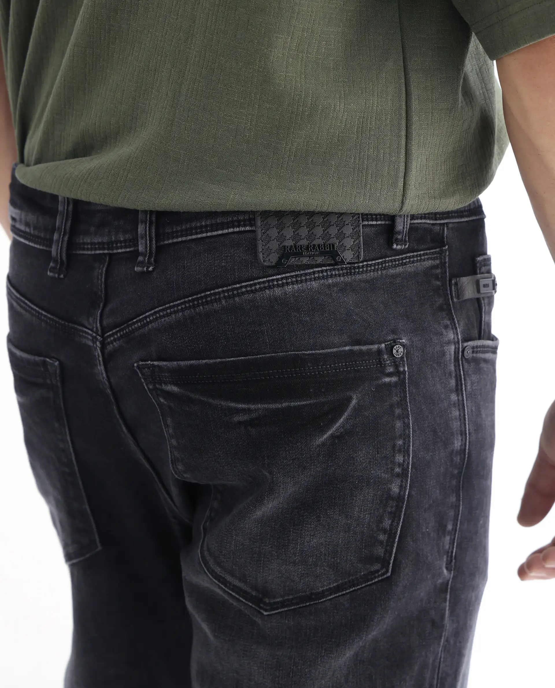 Rare Rabbit Men's Batten Grey Cotton Plain Hawk Slim Fit Jeans - Image 8