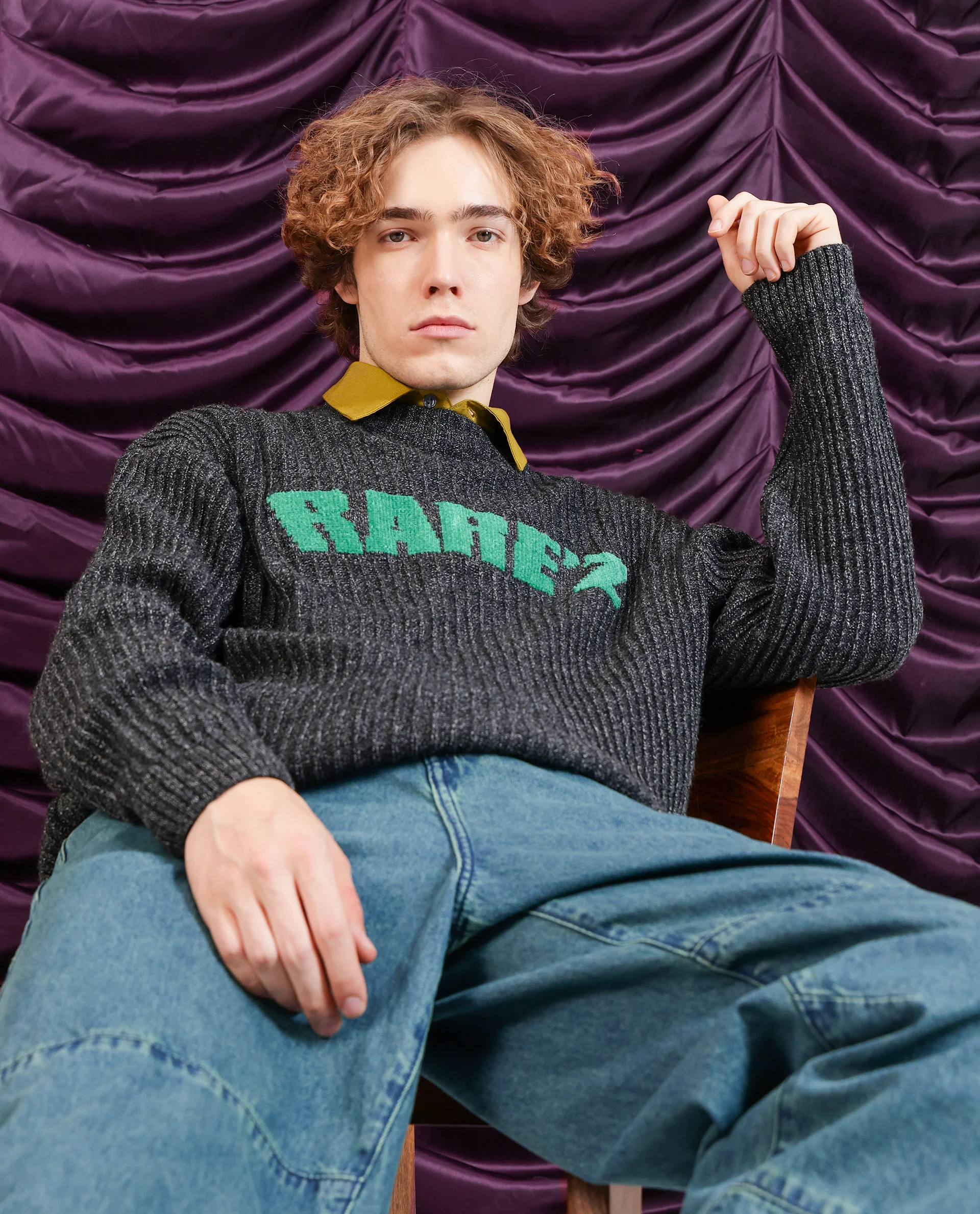 Rare Rabbit Men's Batten Dark Grey Cotton Brand Logo Print Regular Fit Full Sleeve Crew Neck Sweater