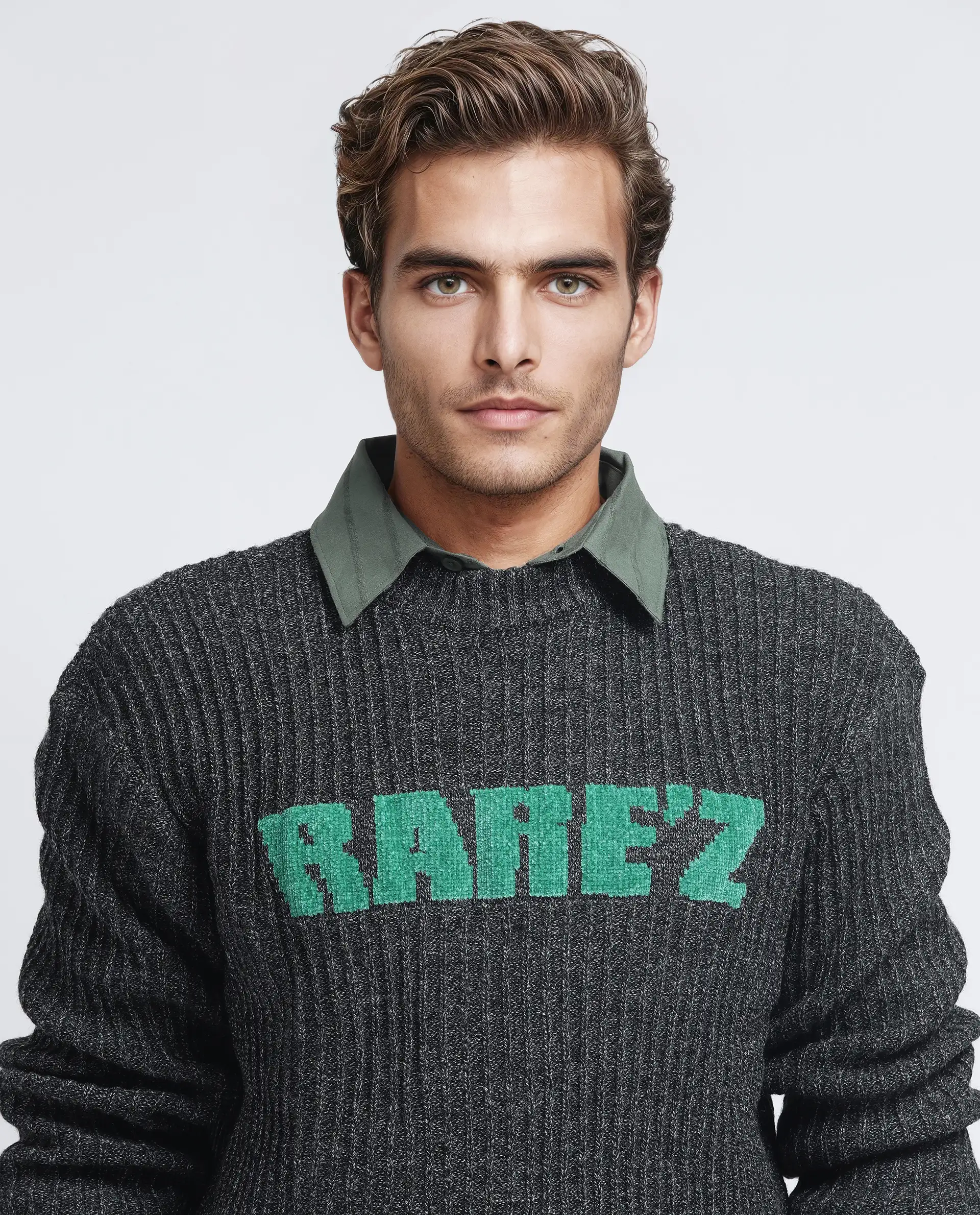 Rare Rabbit Men's Batten Dark Grey Cotton Brand Logo Print Regular Fit Full Sleeve Crew Neck Sweater - Image 2