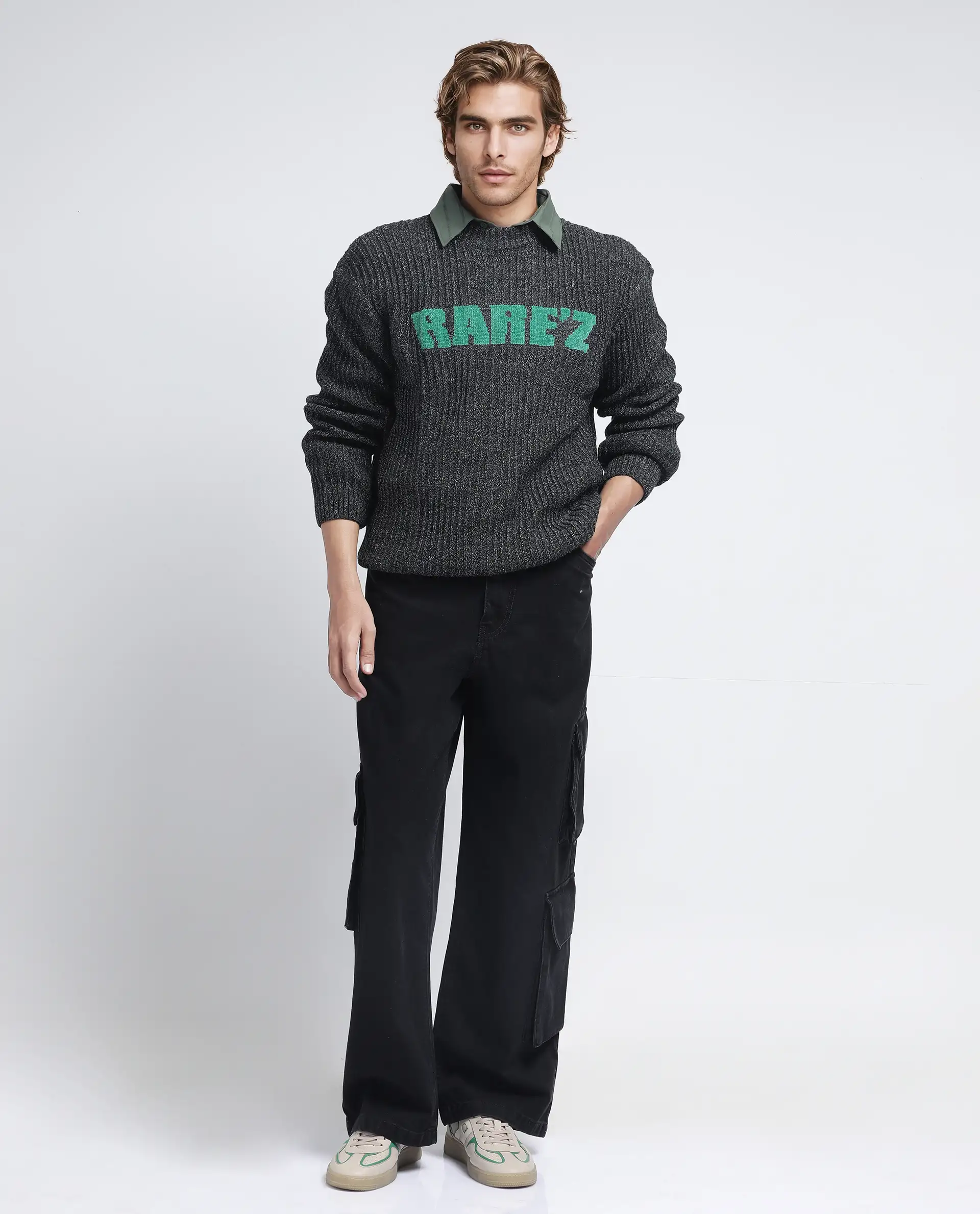 Rare Rabbit Men's Batten Dark Grey Cotton Brand Logo Print Regular Fit Full Sleeve Crew Neck Sweater - Image 4