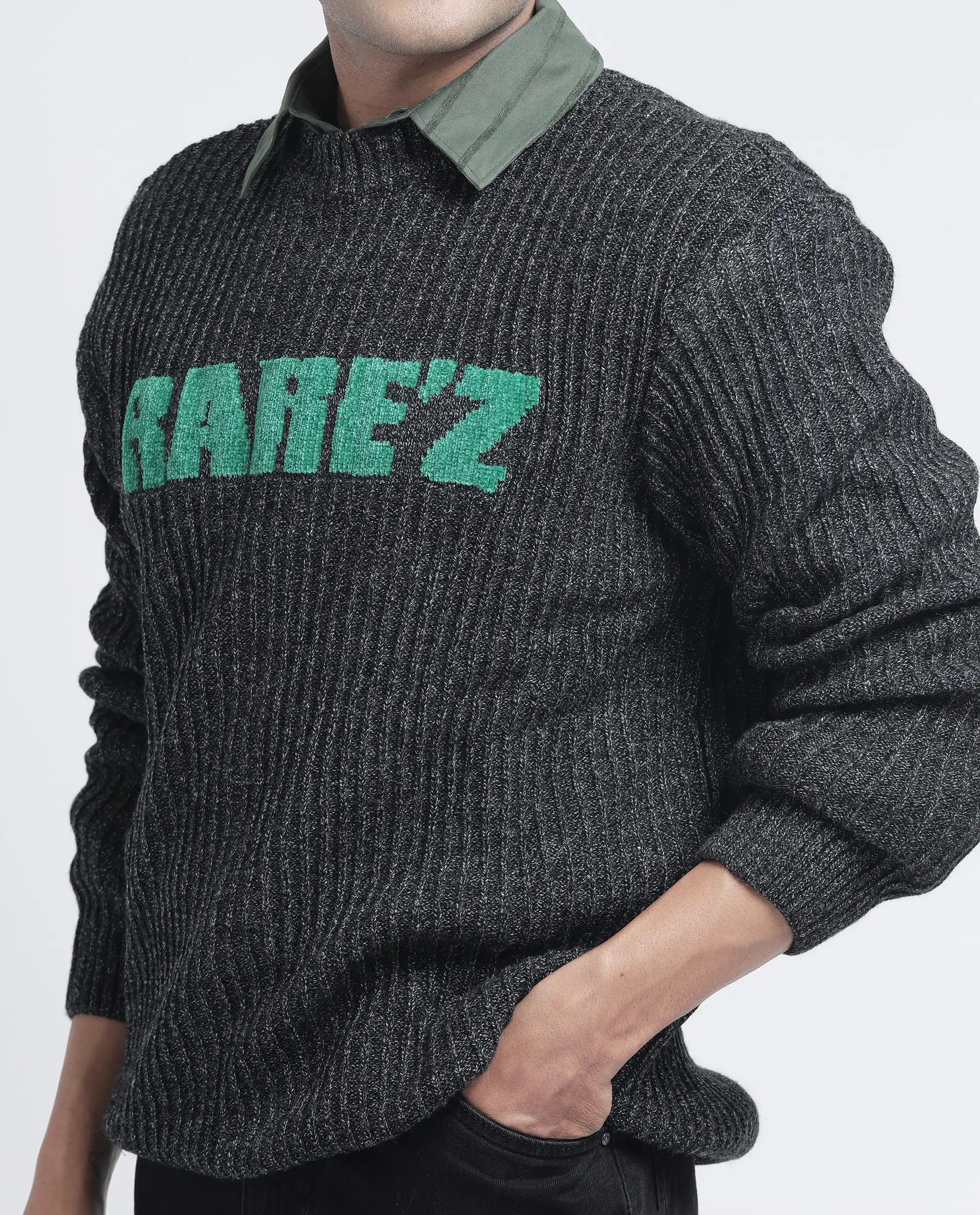 Rare Rabbit Men's Batten Dark Grey Cotton Brand Logo Print Regular Fit Full Sleeve Crew Neck Sweater - Image 5