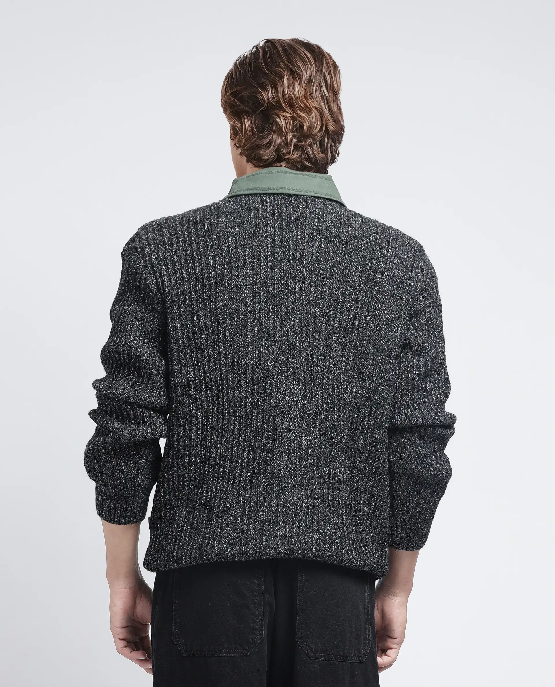 Rare Rabbit Men's Batten Dark Grey Cotton Brand Logo Print Regular Fit Full Sleeve Crew Neck Sweater - Image 6