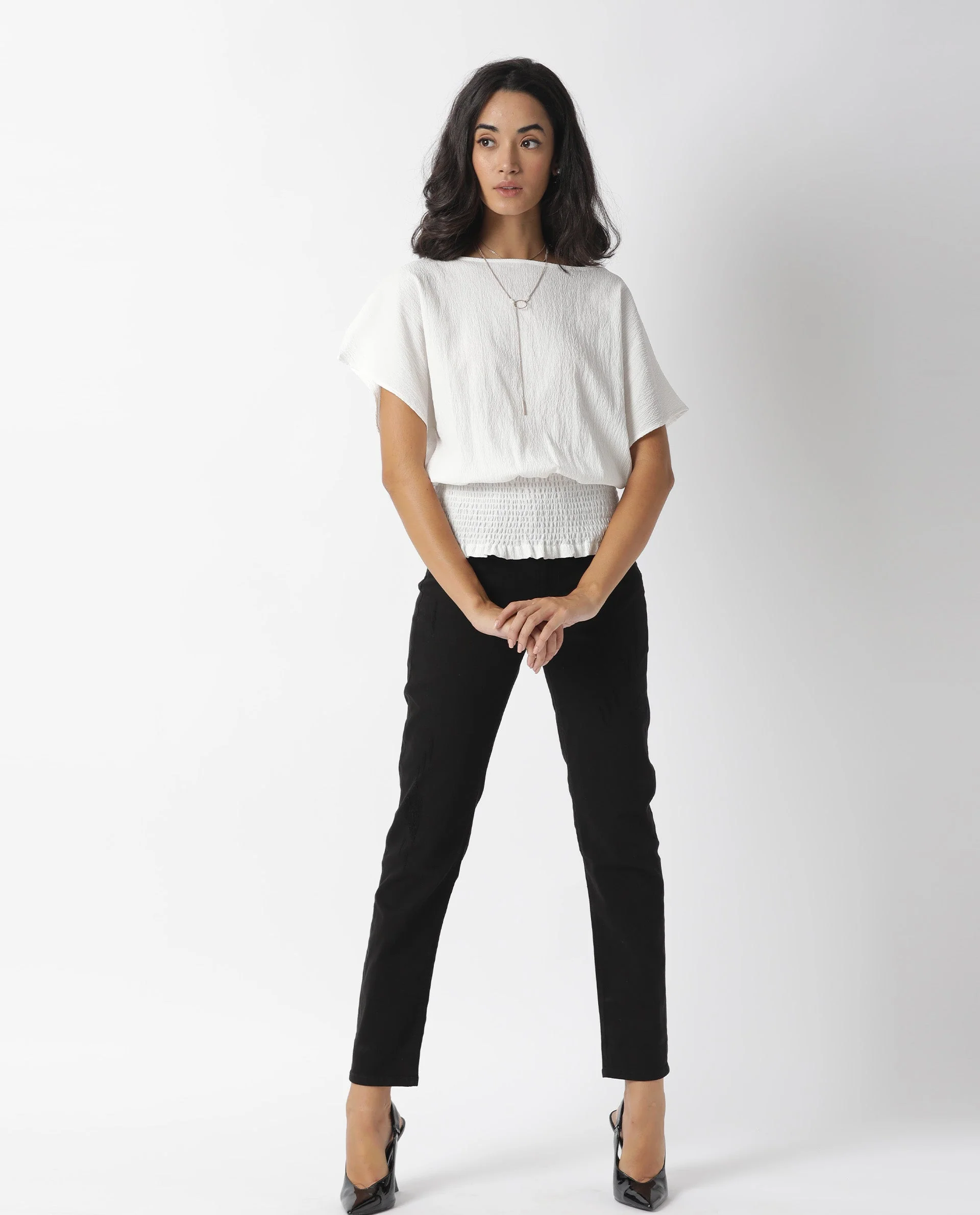 Rareism Women's Battle White Boat Neck Plain Tailored Top - Image 2