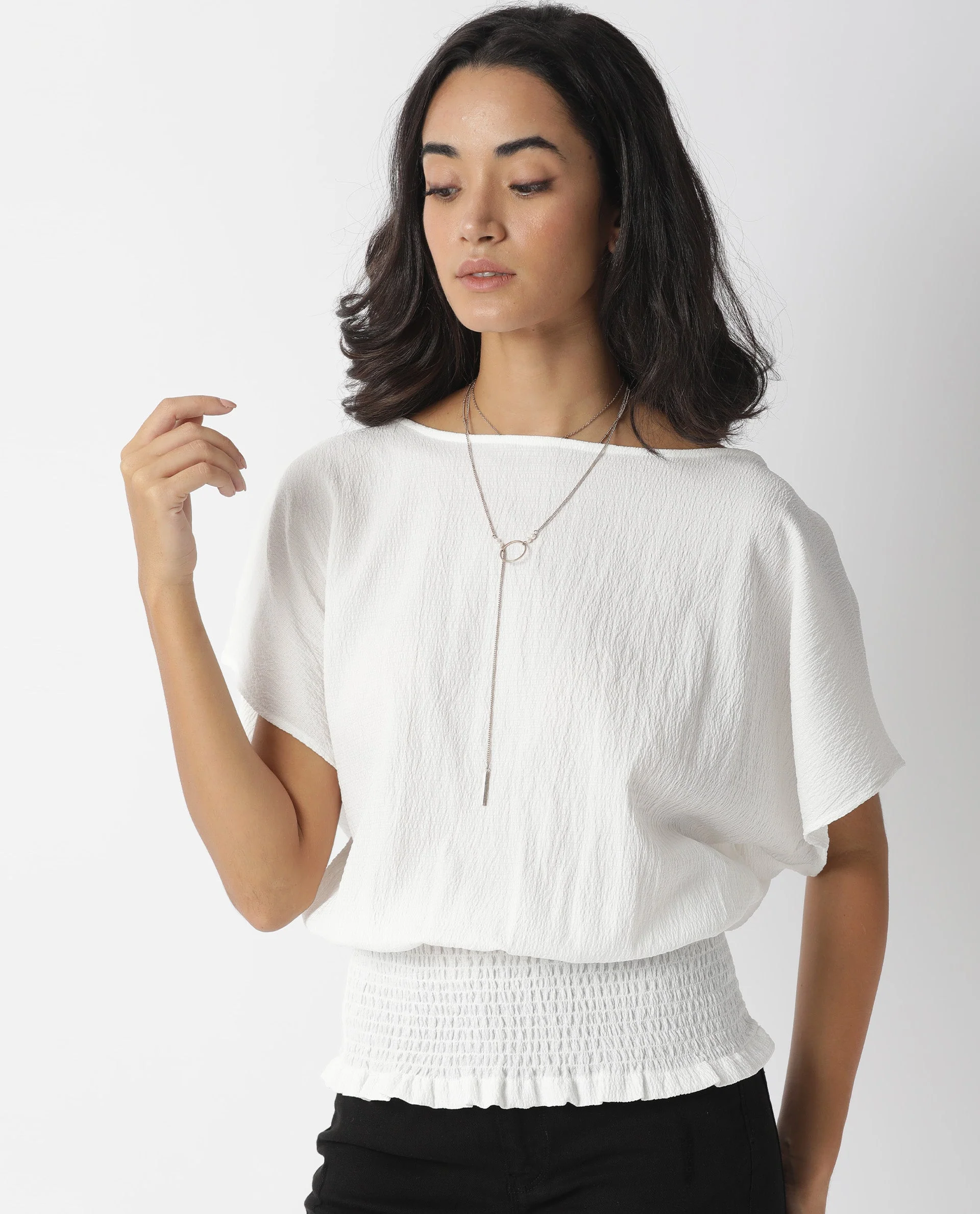 Rareism Women's Battle White Boat Neck Plain Tailored Top - Image 4