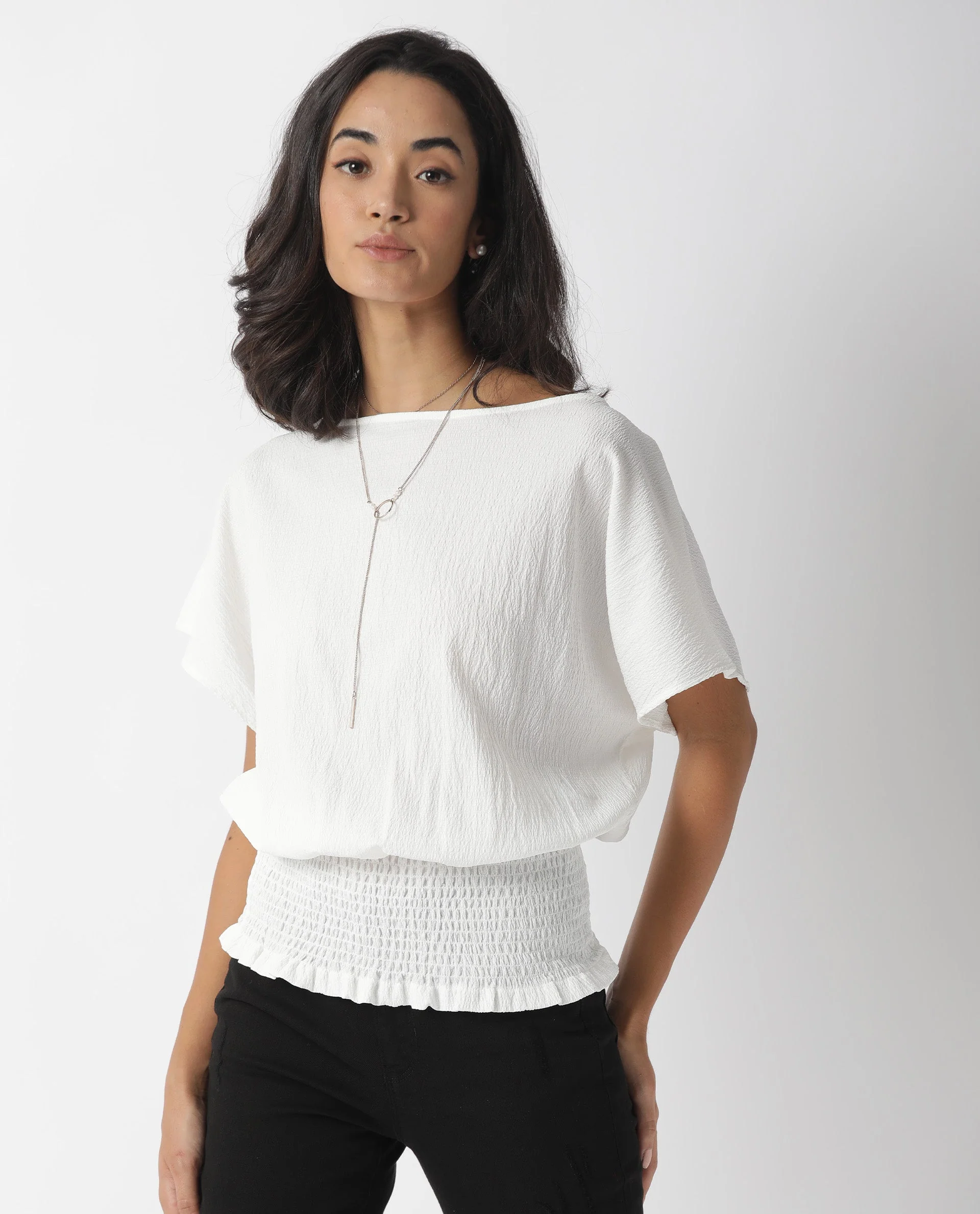 Rareism Women's Battle White Boat Neck Plain Tailored Top - Image 5
