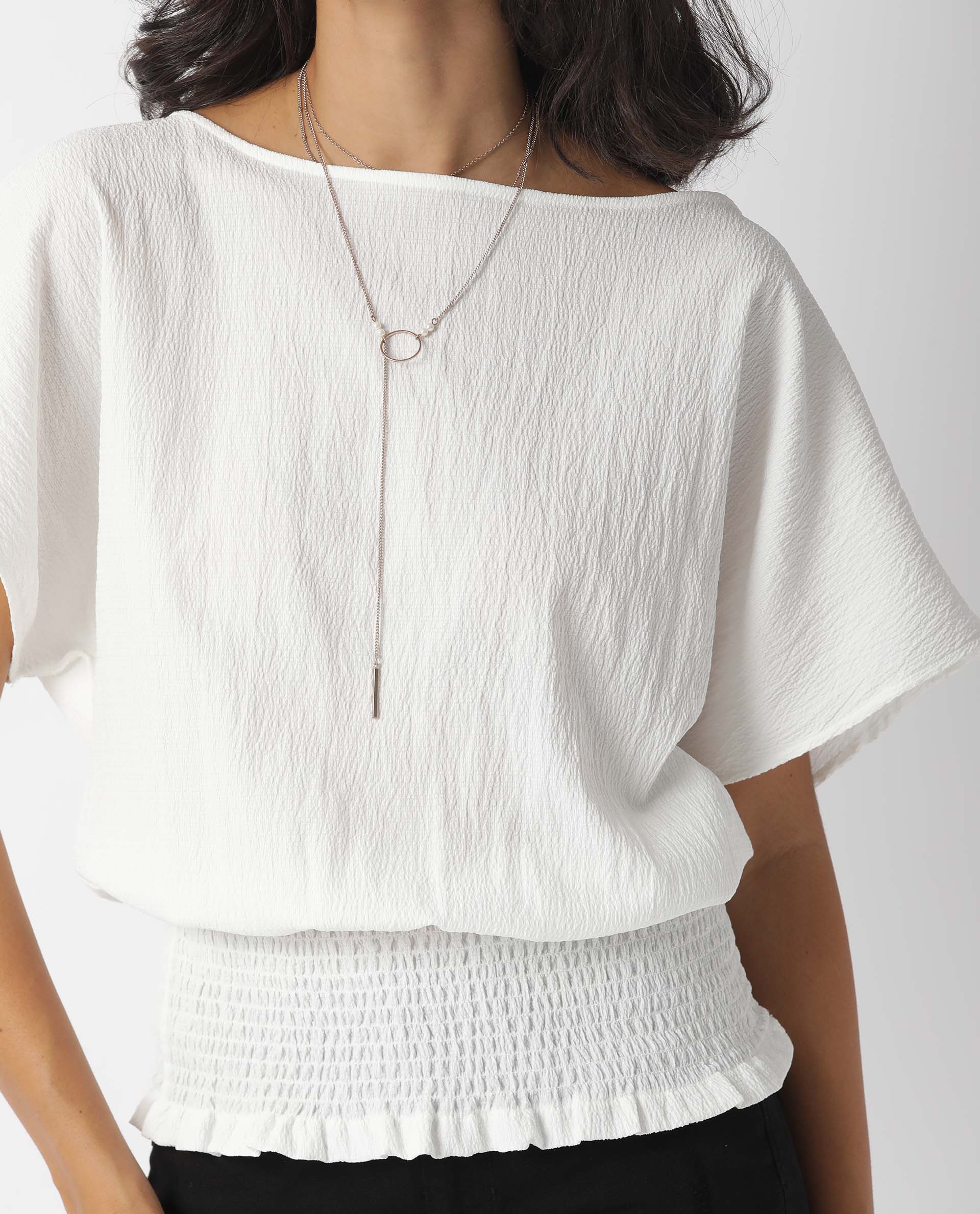 Rareism Women's Battle White Boat Neck Plain Tailored Top - Image 6