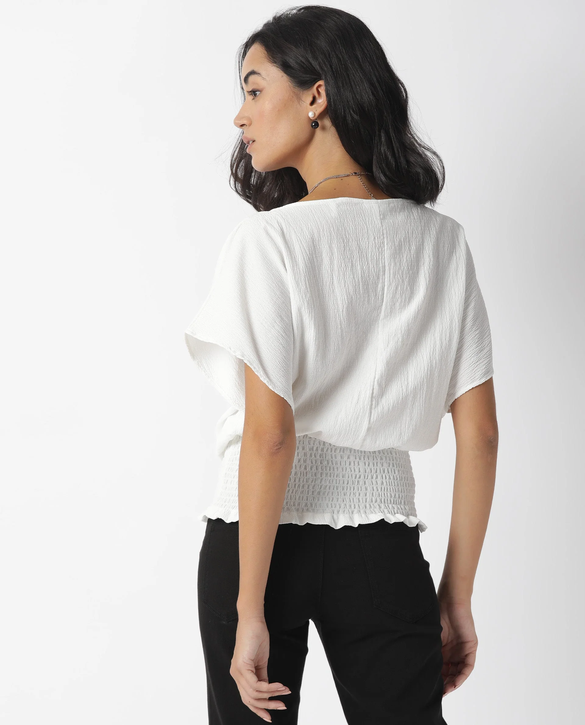 Rareism Women's Battle White Boat Neck Plain Tailored Top - Image 8
