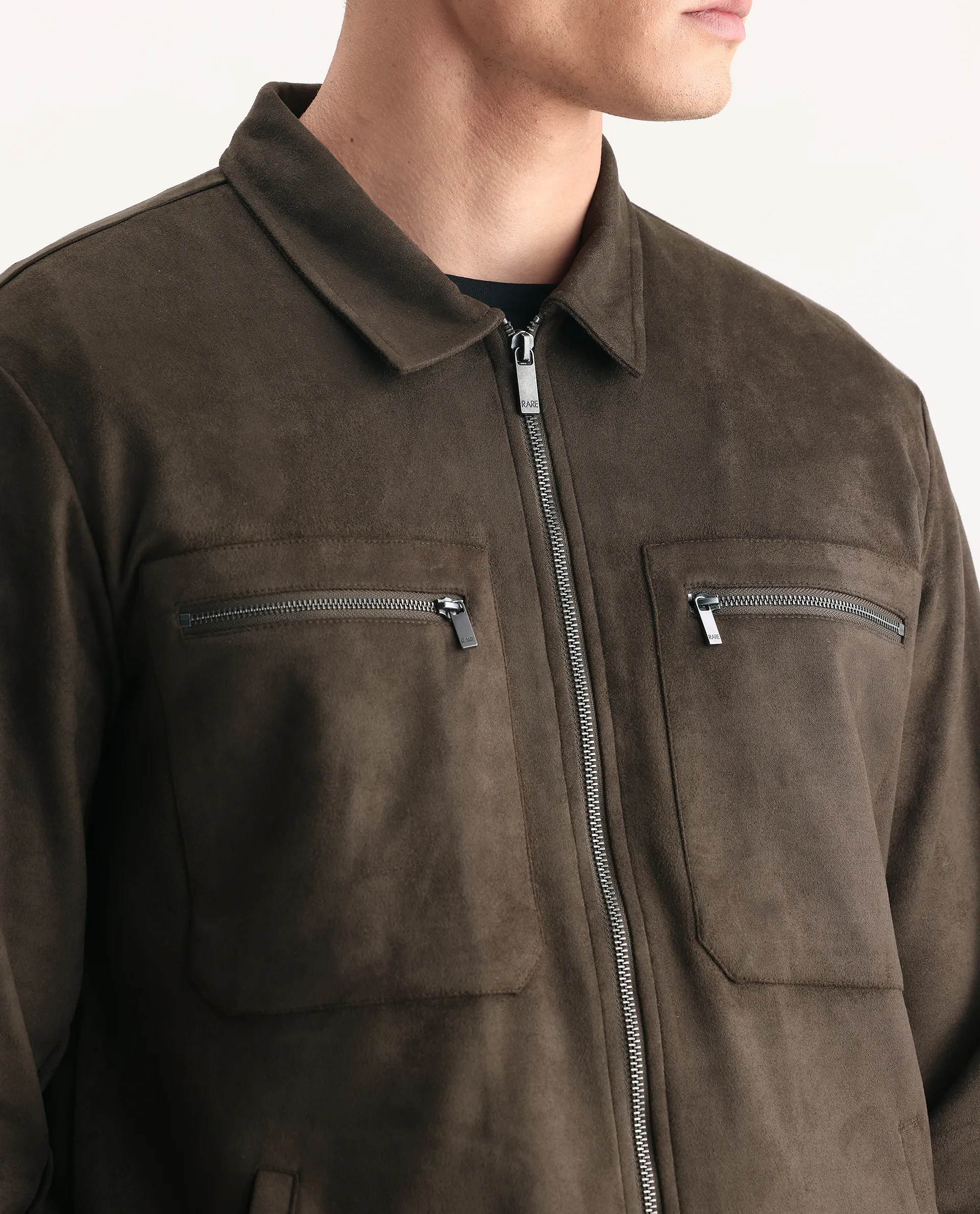 Rare Rabbit Men's Bax-25 Dark Olive Polyester Blend Plain Relaxed Fit Full Sleeve Spread Collar Jacket - Image 3