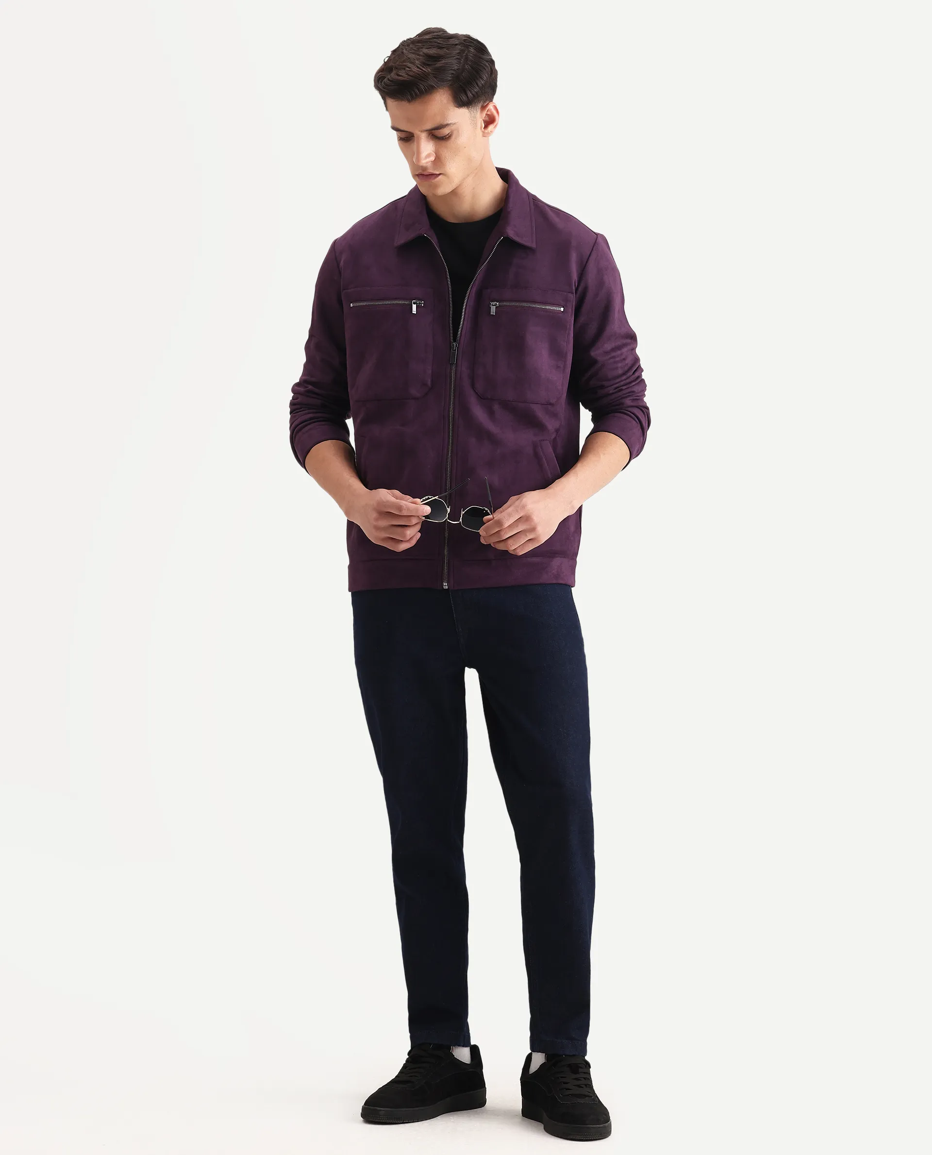Rare Rabbit Men's Bax-25 Purple Polyester Blend Plain Relaxed Fit Full Sleeve Spread Collar Jacket - Image 2
