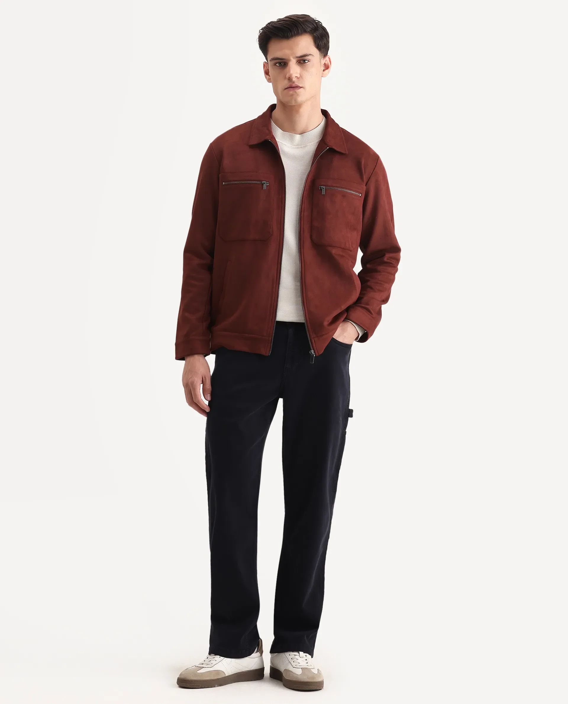 Rare Rabbit Men's Bax-25 Rust Polyester Blend Plain Relaxed Fit Full Sleeve Spread Collar Jacket - Image 2