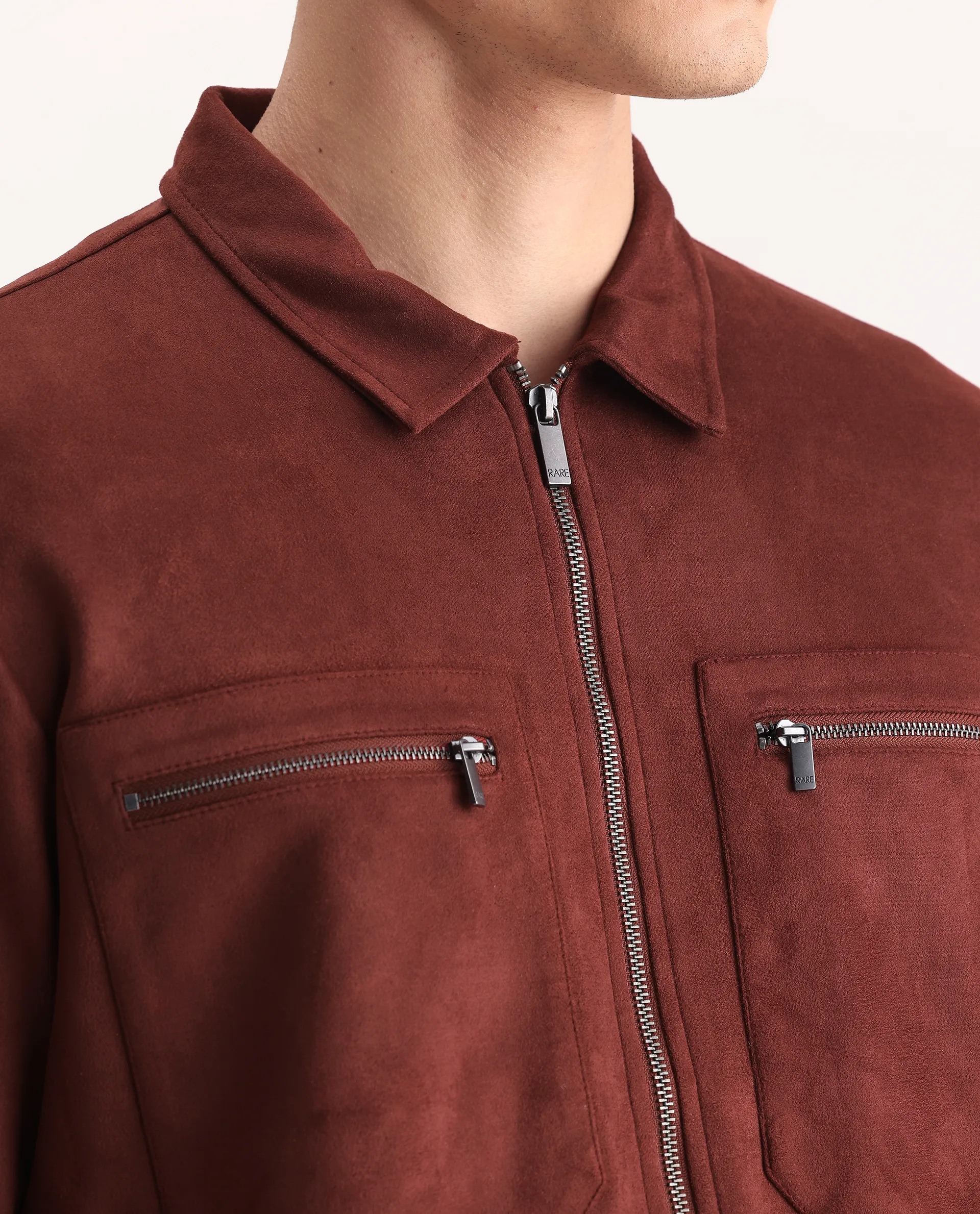 Rare Rabbit Men's Bax-25 Rust Polyester Blend Plain Relaxed Fit Full Sleeve Spread Collar Jacket - Image 3