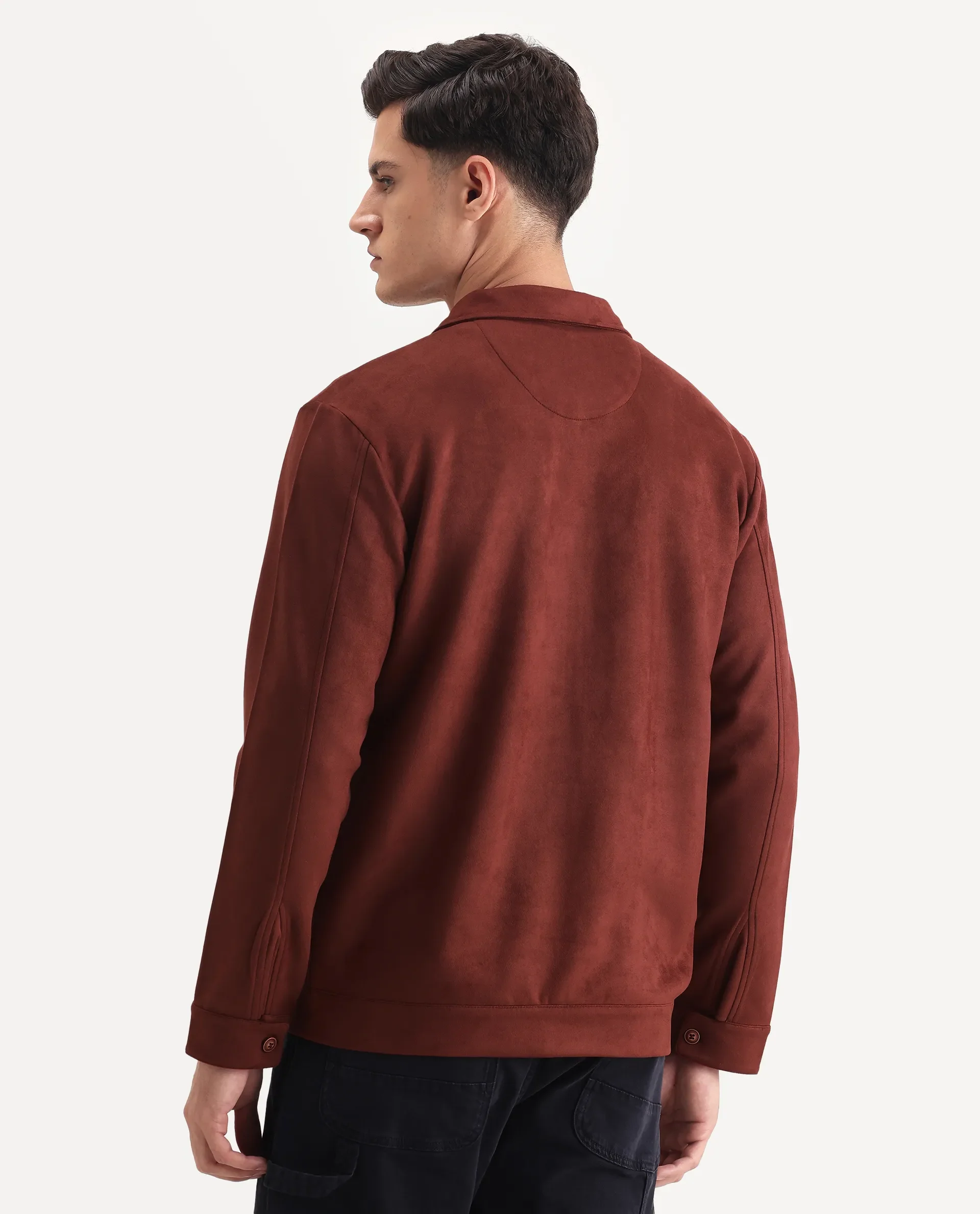 Rare Rabbit Men's Bax-25 Rust Polyester Blend Plain Relaxed Fit Full Sleeve Spread Collar Jacket - Image 7