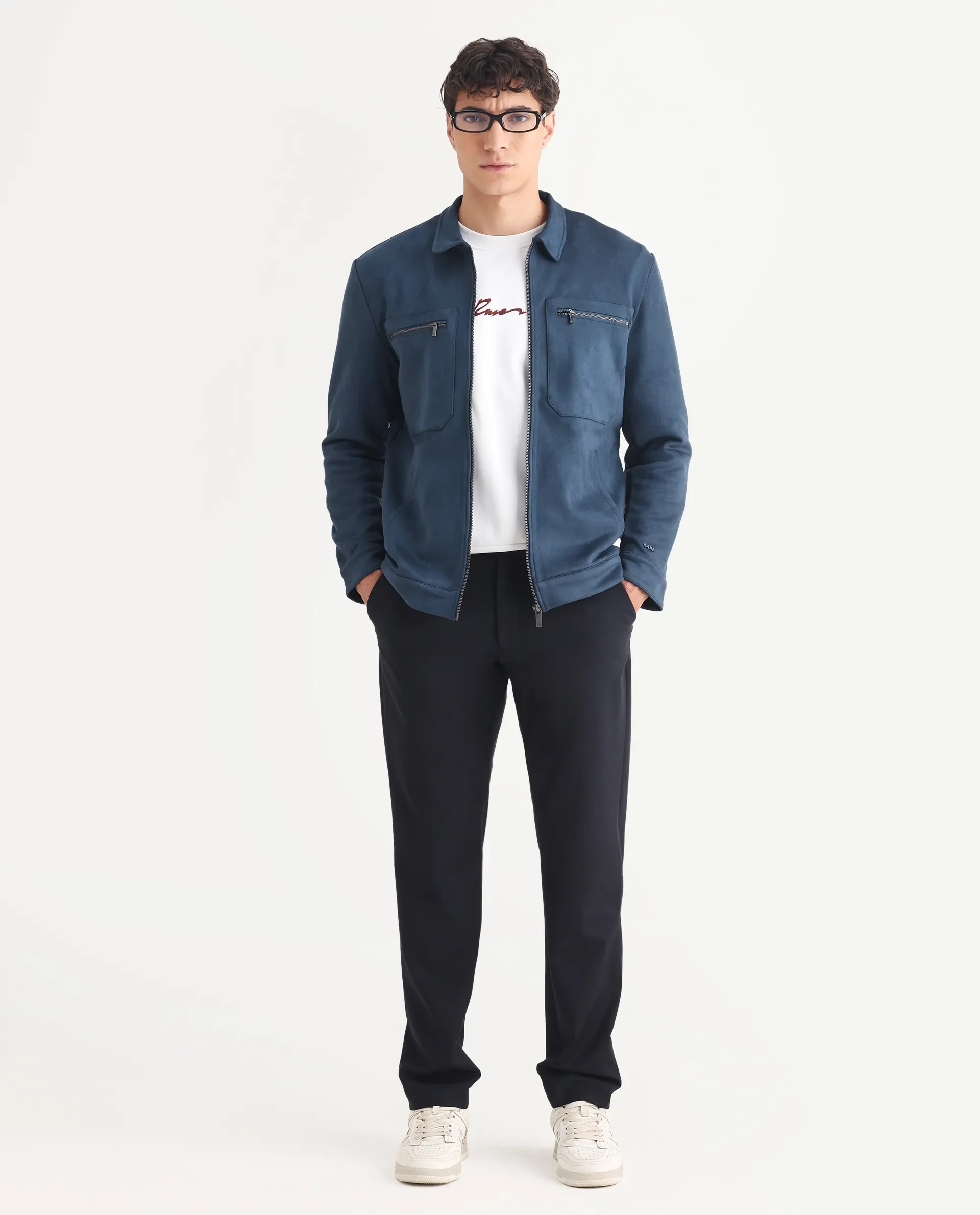 Rare Rabbit Men's Bax-3 Dark Blue Polyester Plain Relaxed Fit Full Sleeve Spread Collar Jacket - Image 2