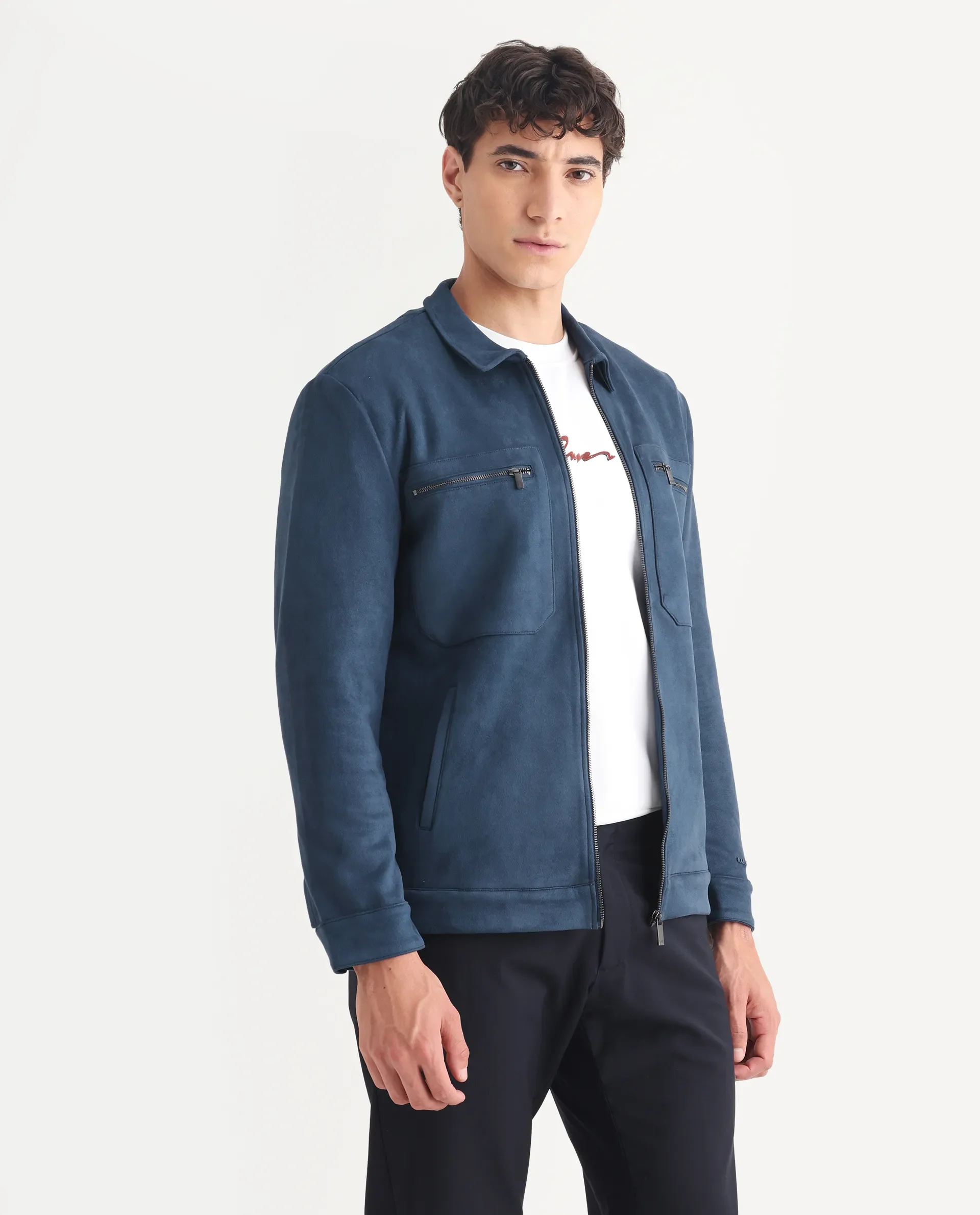 Rare Rabbit Men's Bax-3 Dark Blue Polyester Plain Relaxed Fit Full Sleeve Spread Collar Jacket - Image 6