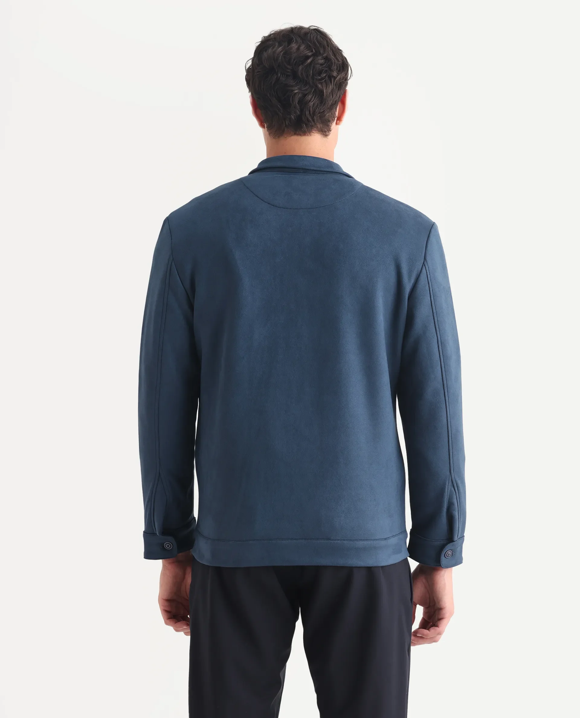 Rare Rabbit Men's Bax-3 Dark Blue Polyester Plain Relaxed Fit Full Sleeve Spread Collar Jacket - Image 7