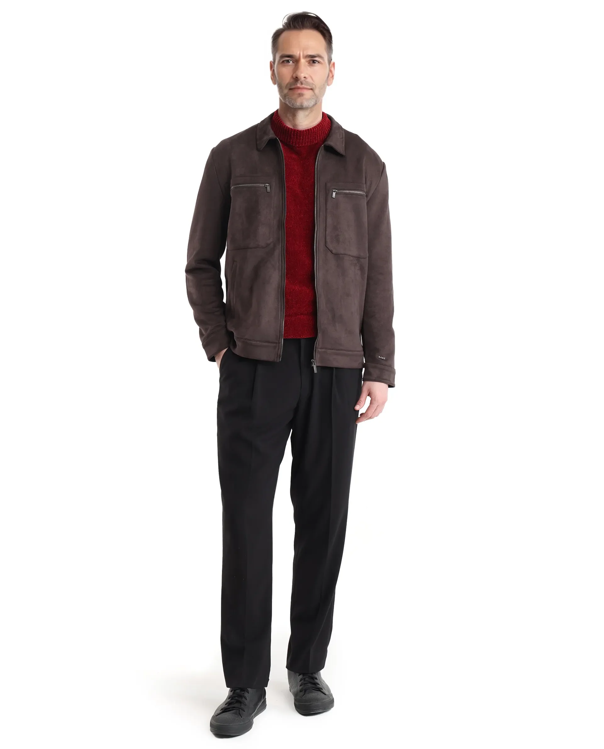 Rare Rabbit Men's Bax-3 Dark Brown Polyester Blend Plain Relaxed Fit Full Sleeve Spread Collar Jacket - Image 2