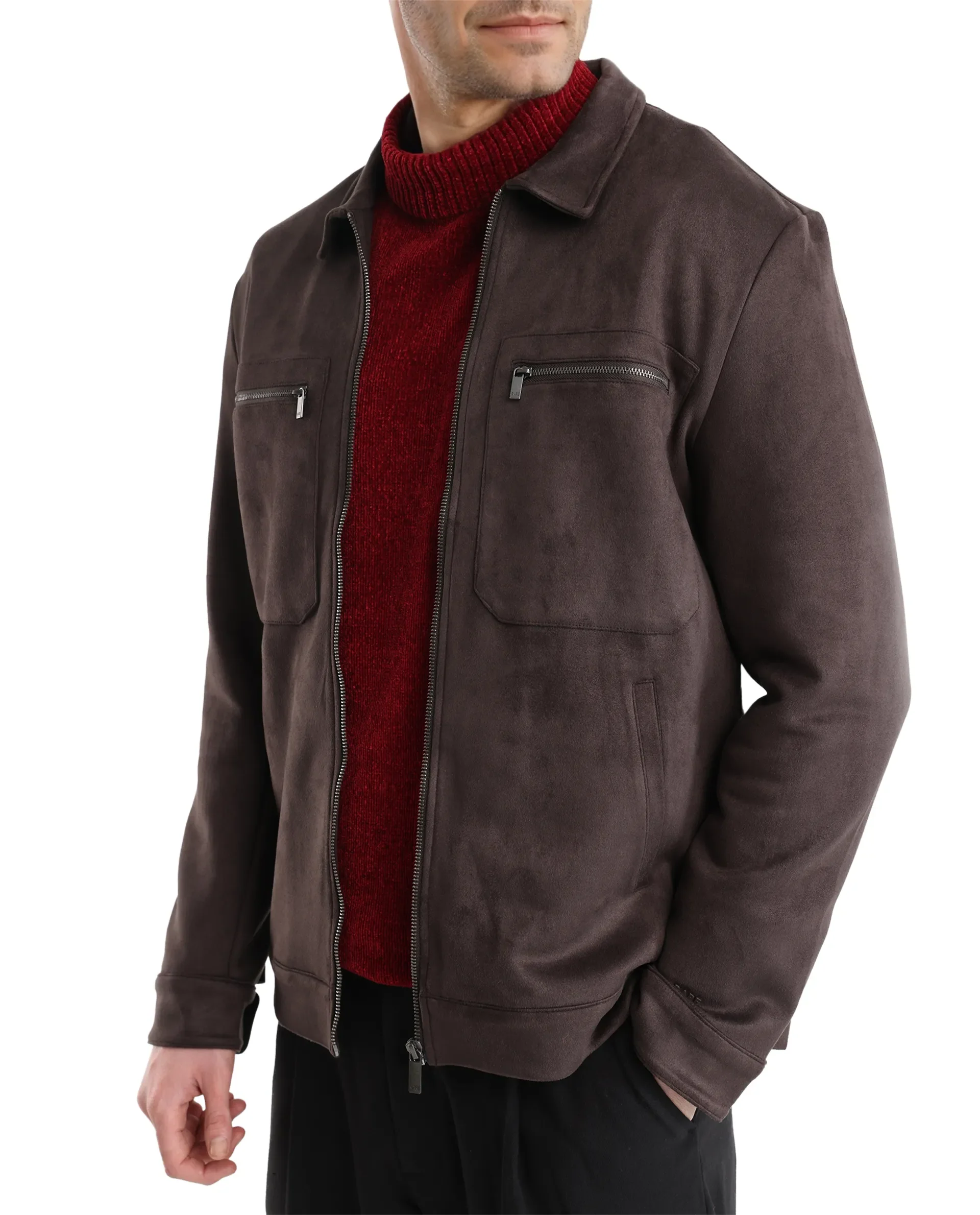 Rare Rabbit Men's Bax-3 Dark Brown Polyester Blend Plain Relaxed Fit Full Sleeve Spread Collar Jacket - Image 3