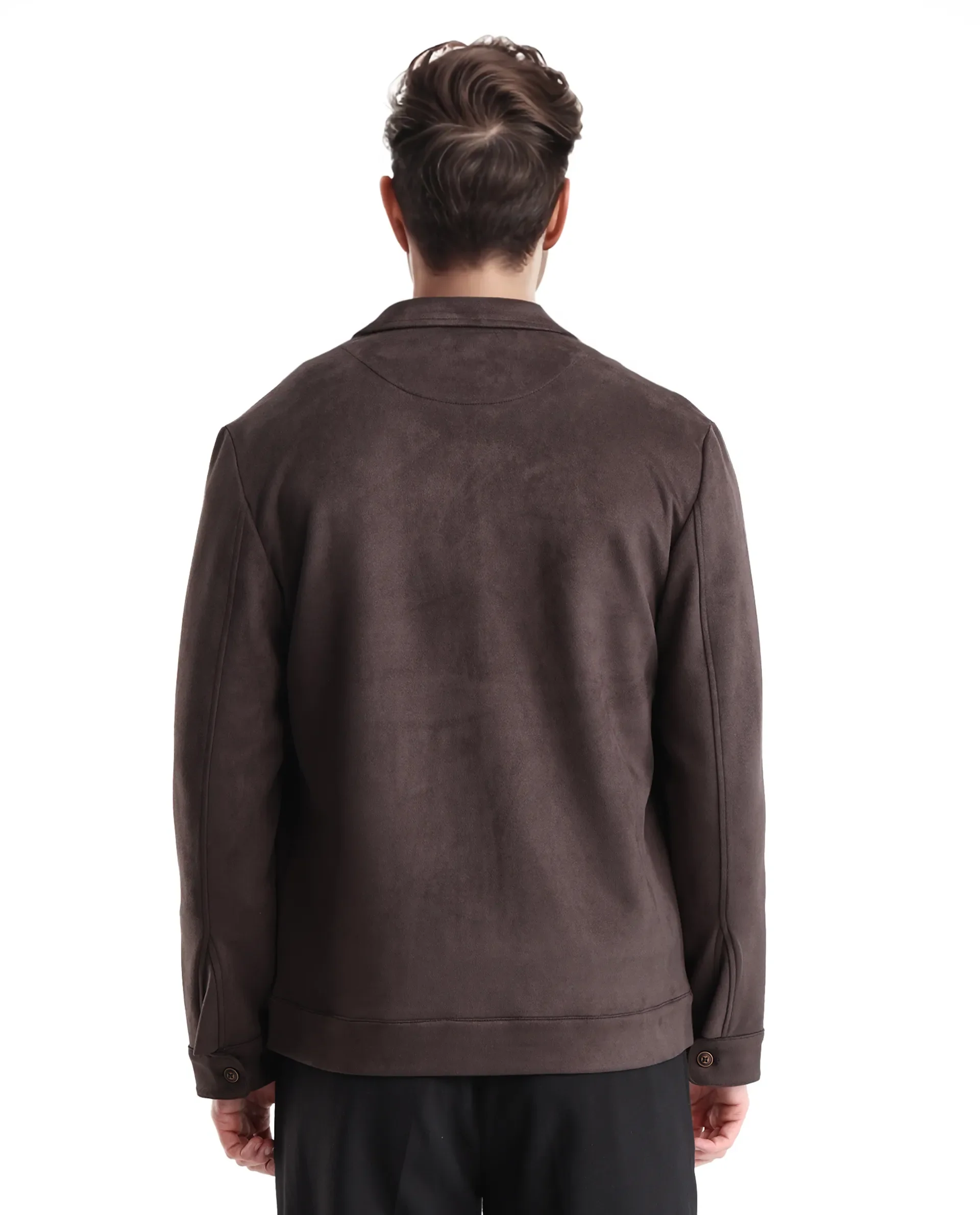 Rare Rabbit Men's Bax-3 Dark Brown Polyester Blend Plain Relaxed Fit Full Sleeve Spread Collar Jacket - Image 4