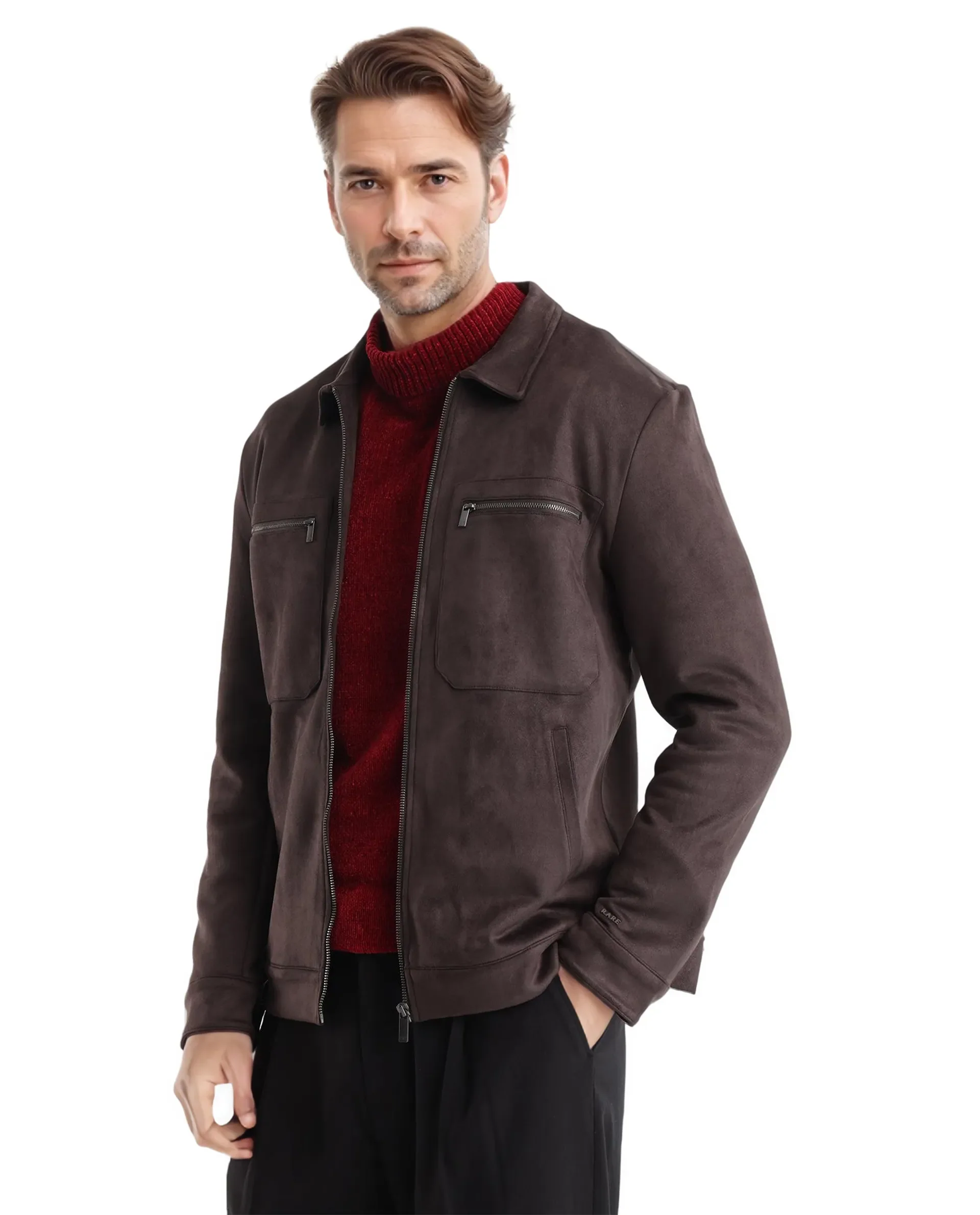 Rare Rabbit Men's Bax-3 Dark Brown Polyester Blend Plain Relaxed Fit Full Sleeve Spread Collar Jacket - Image 5