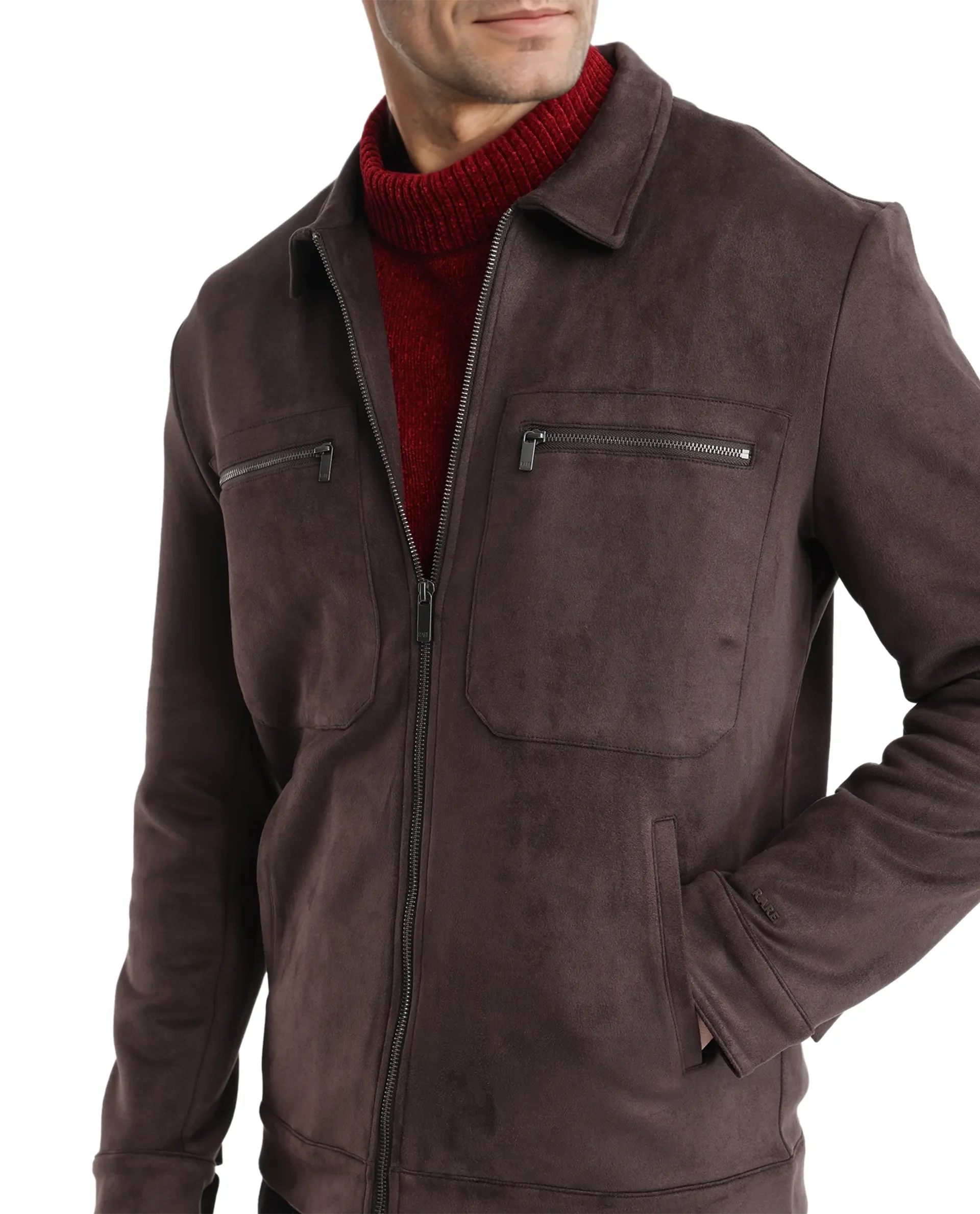 Rare Rabbit Men's Bax-3 Dark Brown Polyester Blend Plain Relaxed Fit Full Sleeve Spread Collar Jacket - Image 6