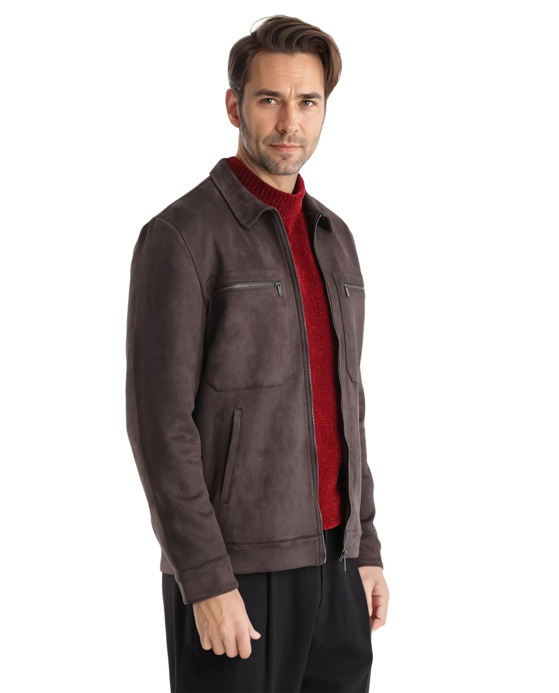 Rare Rabbit Men's Bax-3 Dark Brown Polyester Blend Plain Relaxed Fit Full Sleeve Spread Collar Jacket - Image 9