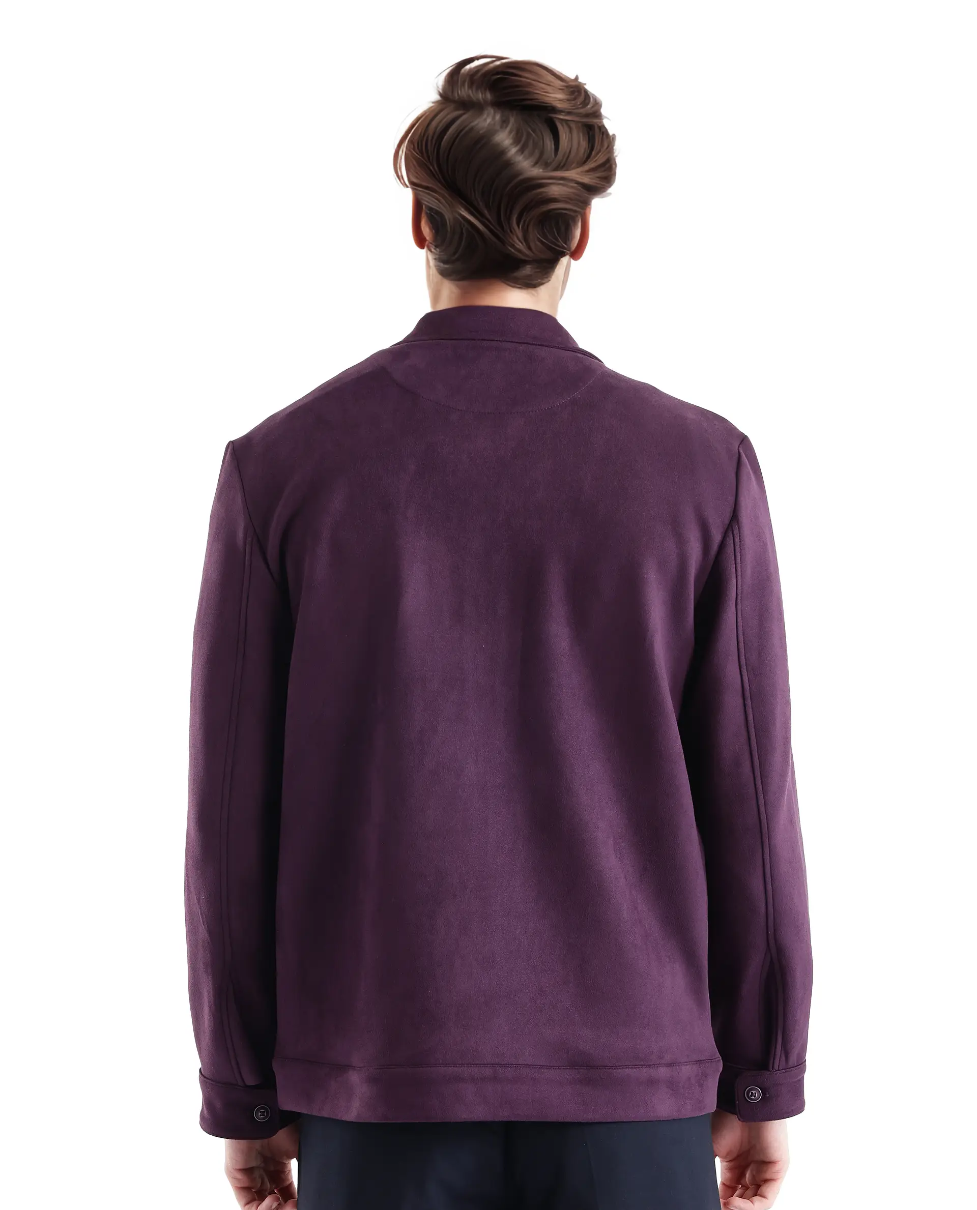 Rare Rabbit Men's Bax-3 Dark Purple Polyester Plain Relaxed Fit Full Sleeve Spread Collar Jacket - Image 5