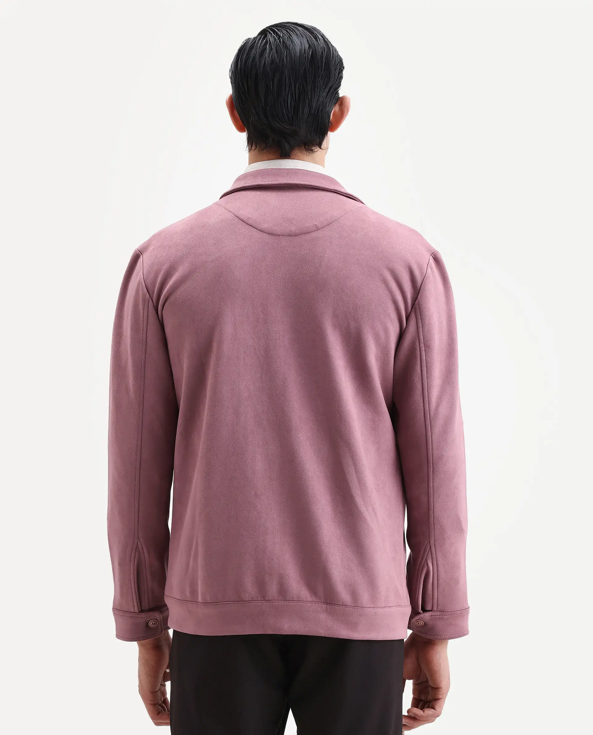 Rare Rabbit Men's Bax Dusky Pink Suede Plain Regular Fit Full Sleeve Spread Collar Jacket - Image 8