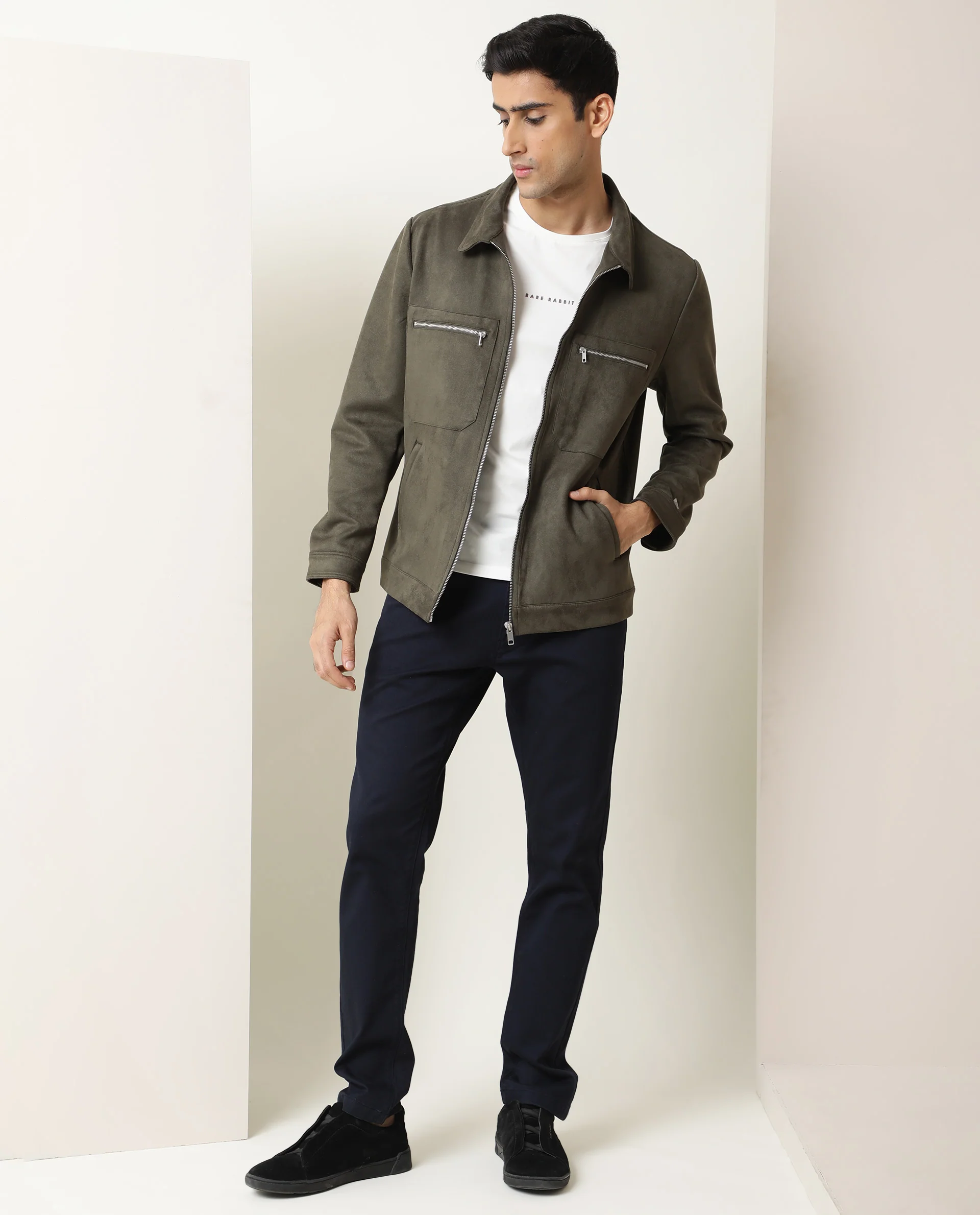 Rare Rabbit Men's Bax Olive Plain Regular Fit Full Sleeve Collared Jacket - Image 12