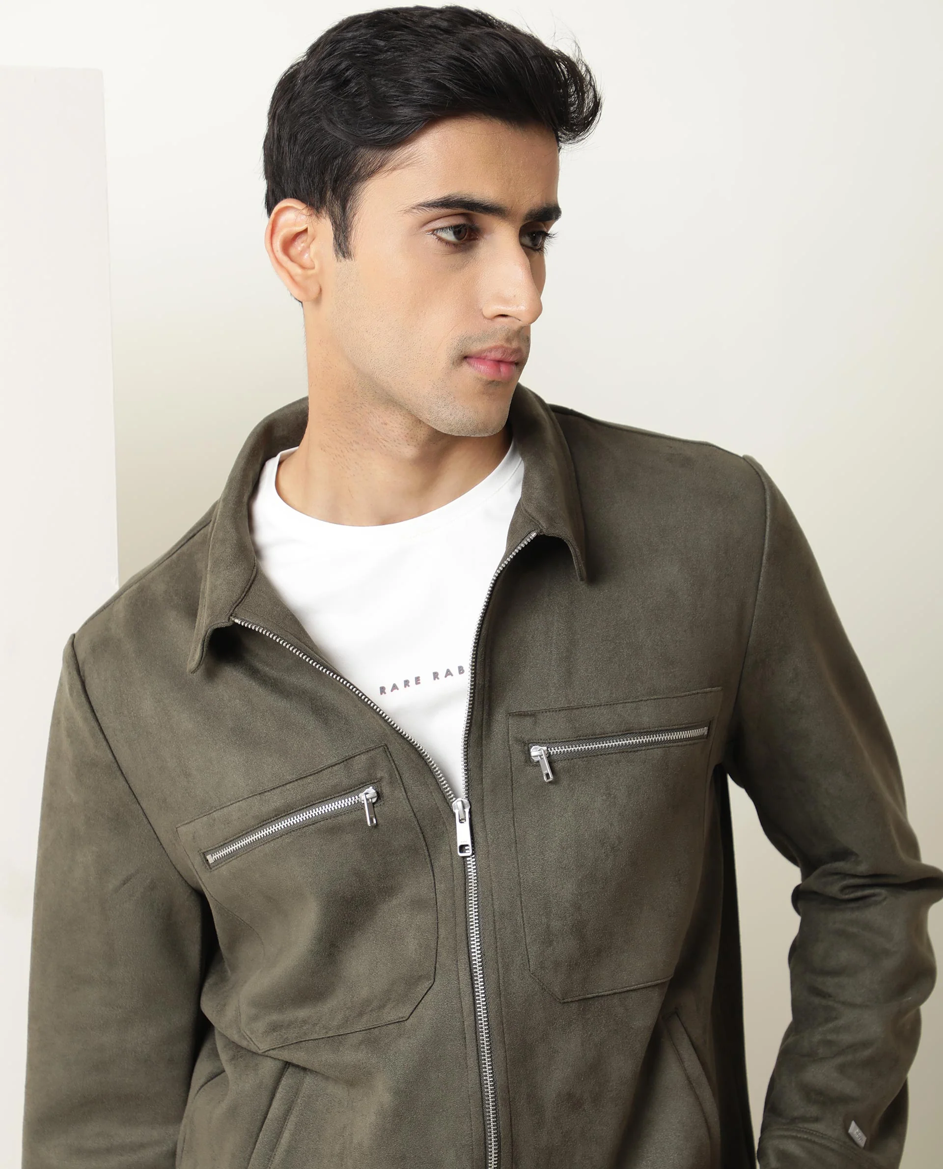 Rare Rabbit Men's Bax Olive Plain Regular Fit Full Sleeve Collared Jacket - Image 2