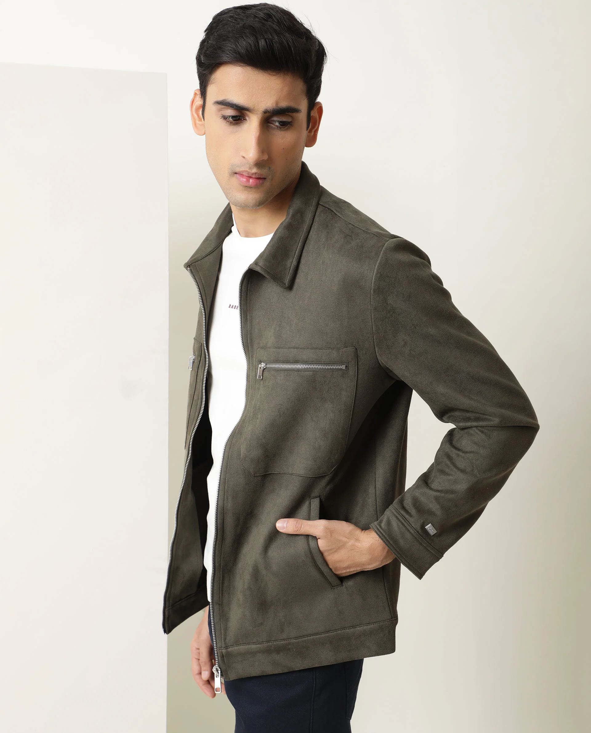 Rare Rabbit Men's Bax Olive Plain Regular Fit Full Sleeve Collared Jacket - Image 5