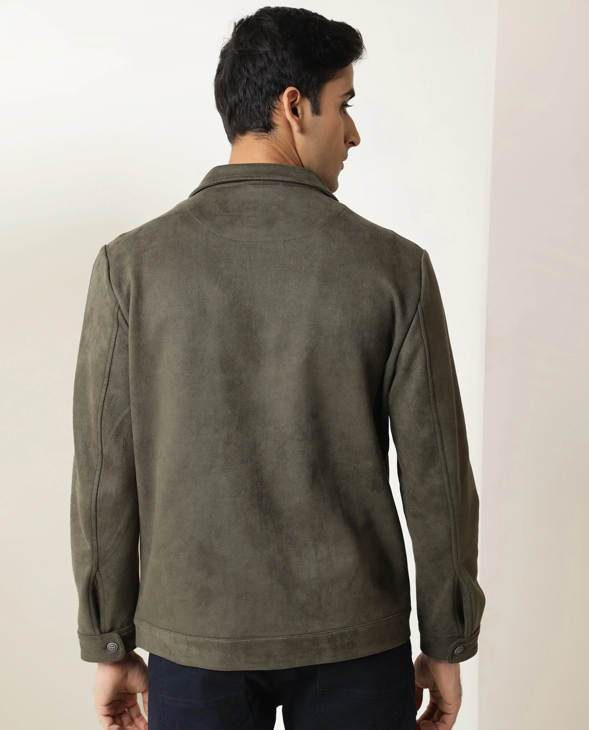 Rare Rabbit Men's Bax Olive Plain Regular Fit Full Sleeve Collared Jacket - Image 6