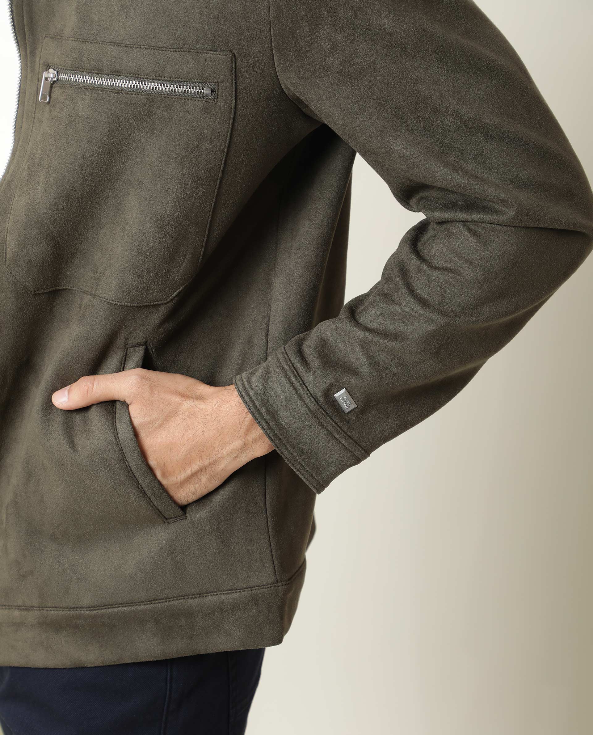 Rare Rabbit Men's Bax Olive Plain Regular Fit Full Sleeve Collared Jacket - Image 8
