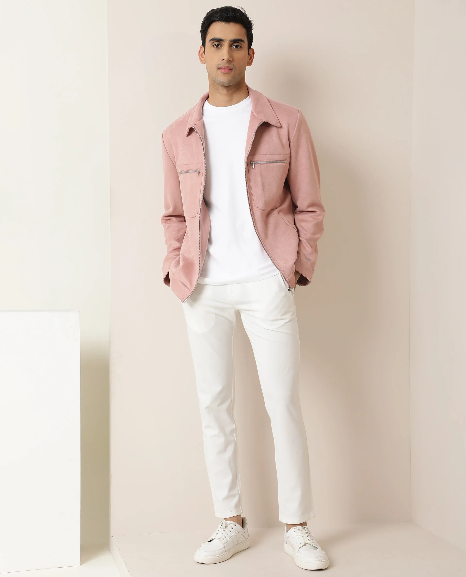 Rare Rabbit Men's Bax Pink Plain Regular Fit Full Sleeve Collared Jacket - Image 10