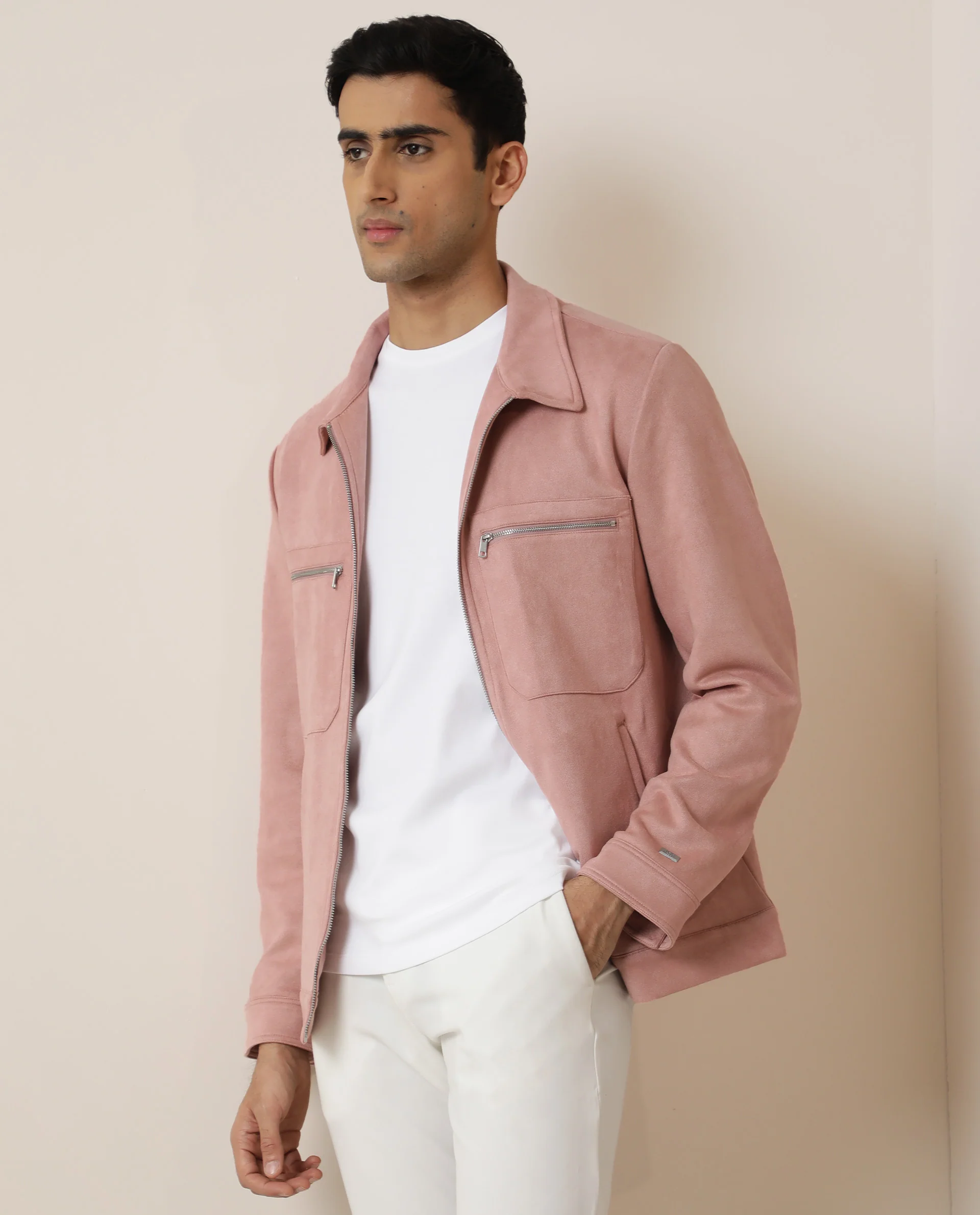 Rare Rabbit Men's Bax Pink Plain Regular Fit Full Sleeve Collared Jacket - Image 4