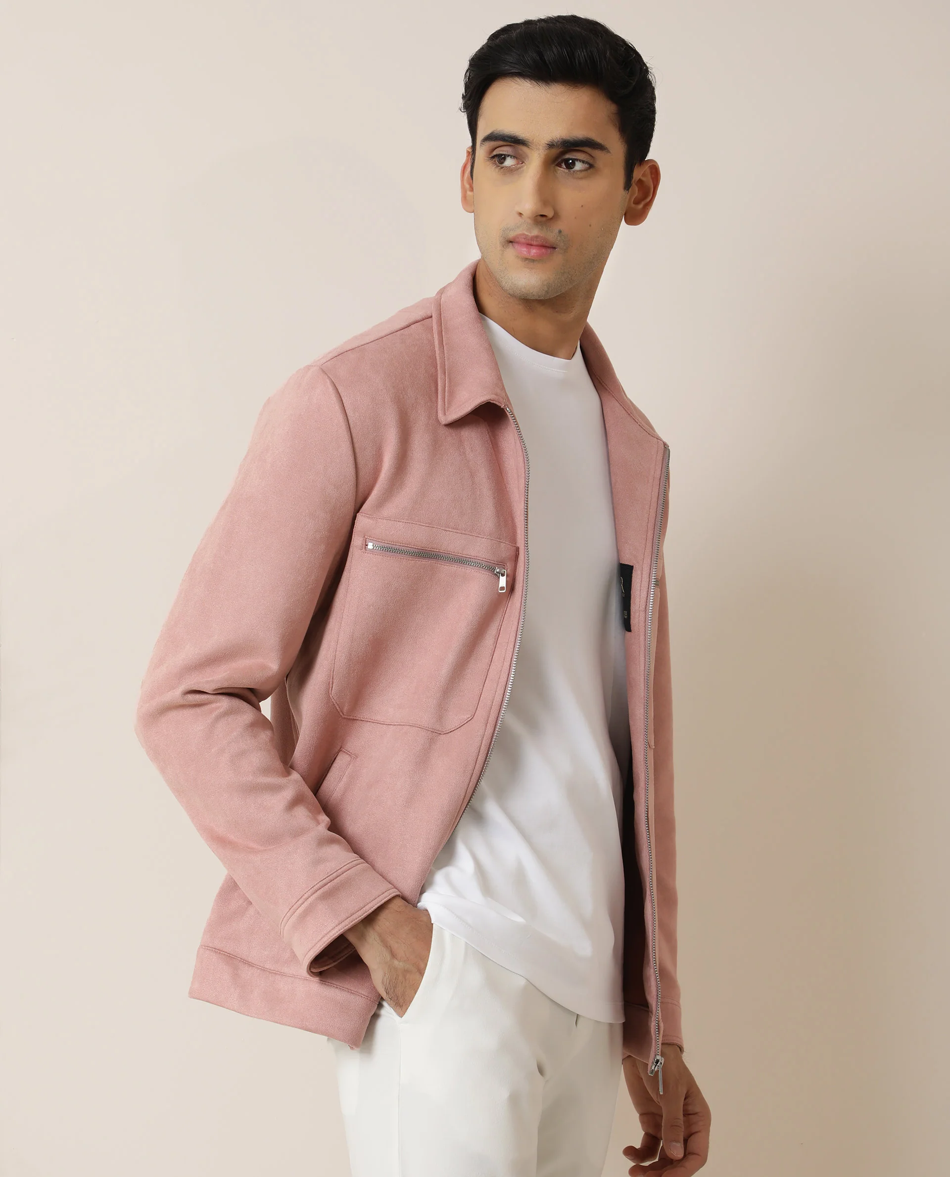 Rare Rabbit Men's Bax Pink Plain Regular Fit Full Sleeve Collared Jacket - Image 5