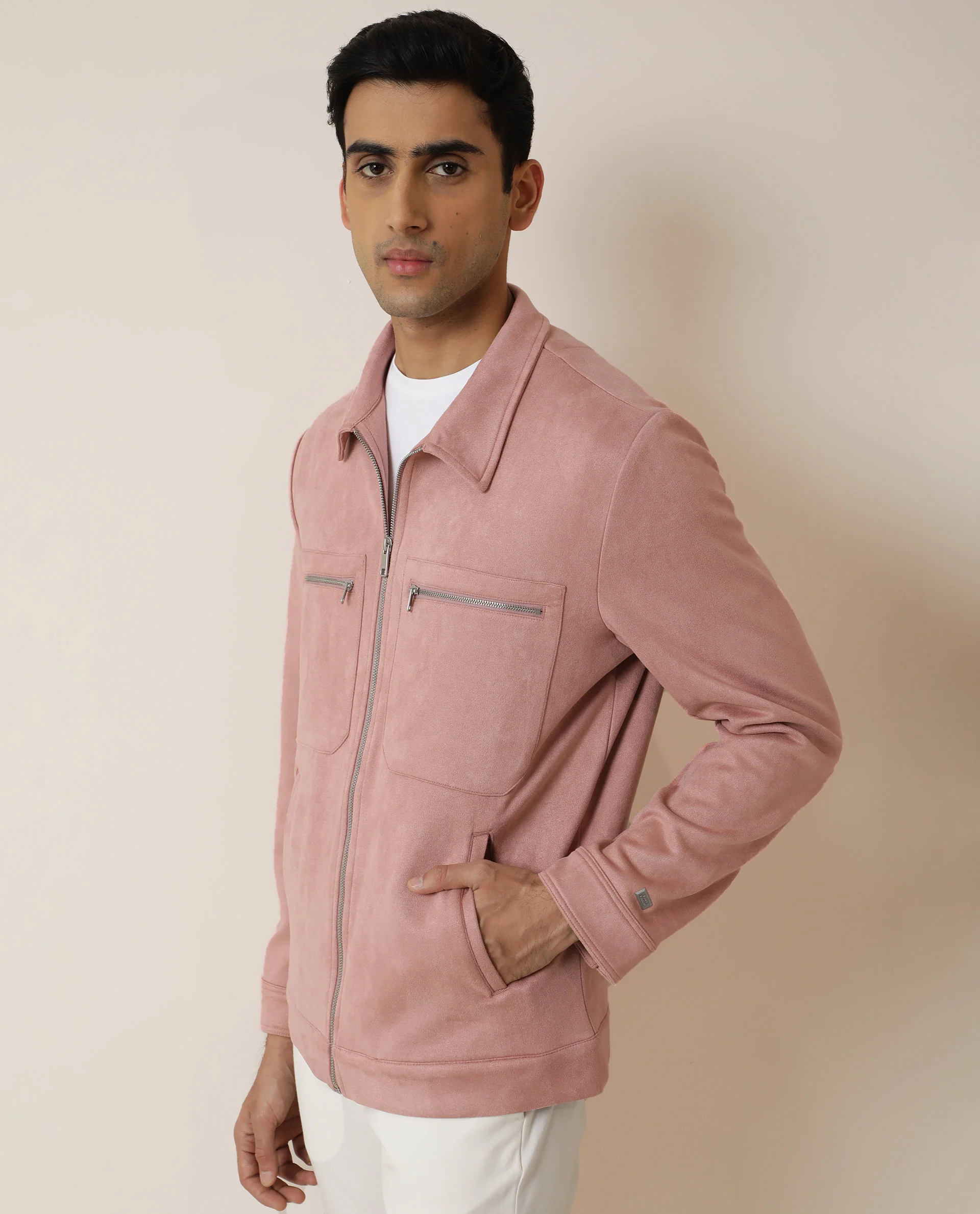 Rare Rabbit Men's Bax Pink Plain Regular Fit Full Sleeve Collared Jacket - Image 6