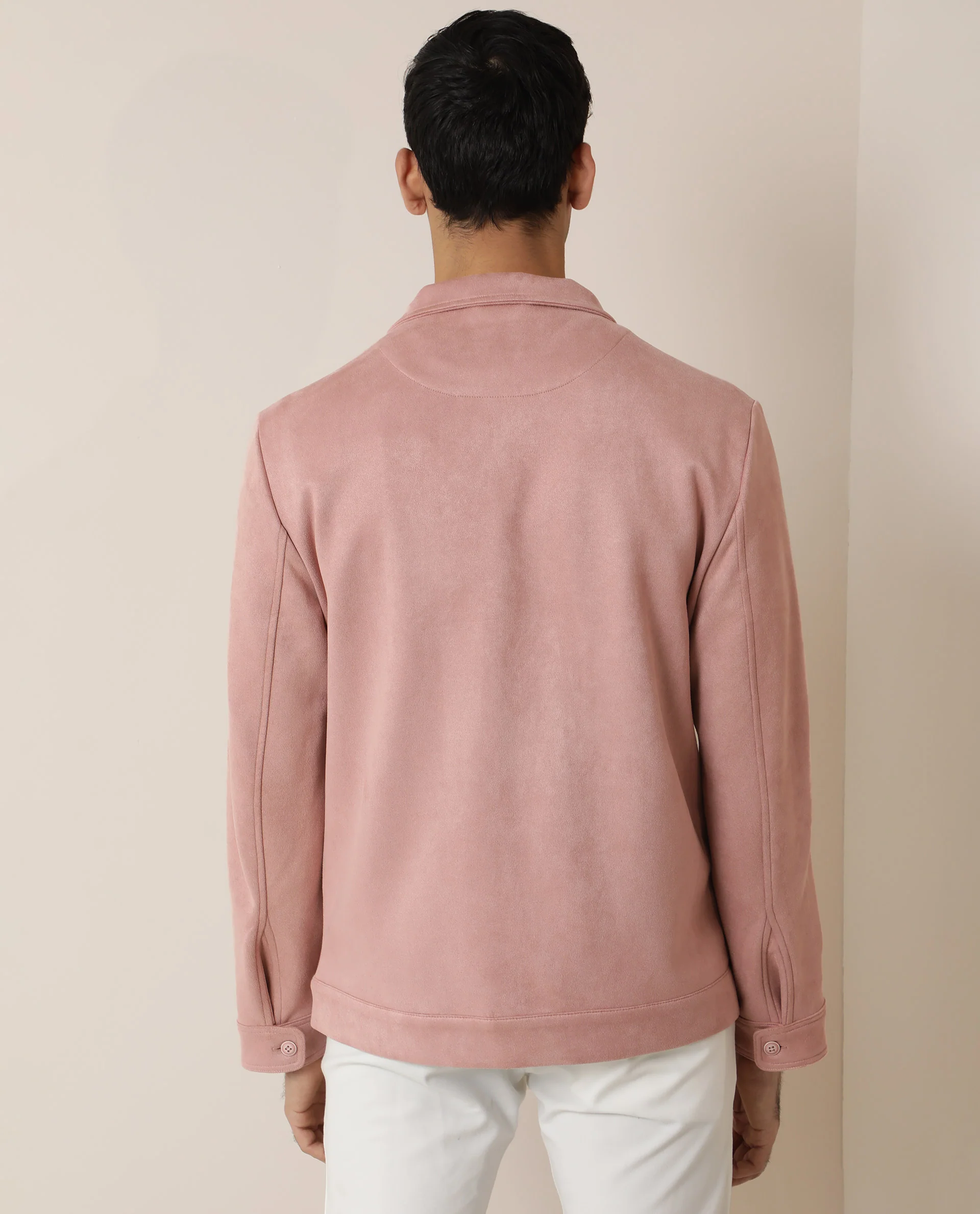 Rare Rabbit Men's Bax Pink Plain Regular Fit Full Sleeve Collared Jacket - Image 7