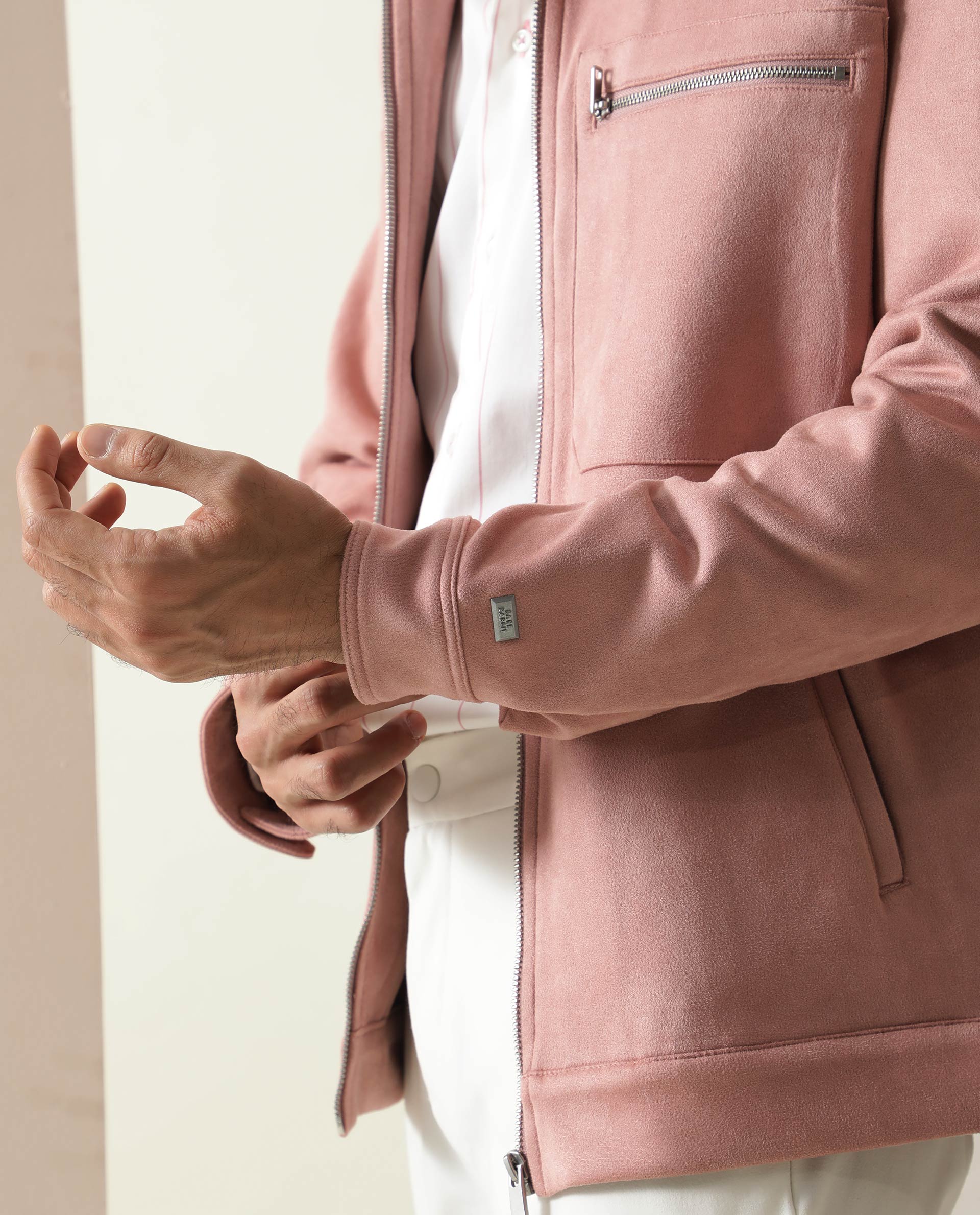 Rare Rabbit Men's Bax Pink Plain Regular Fit Full Sleeve Collared Jacket - Image 9