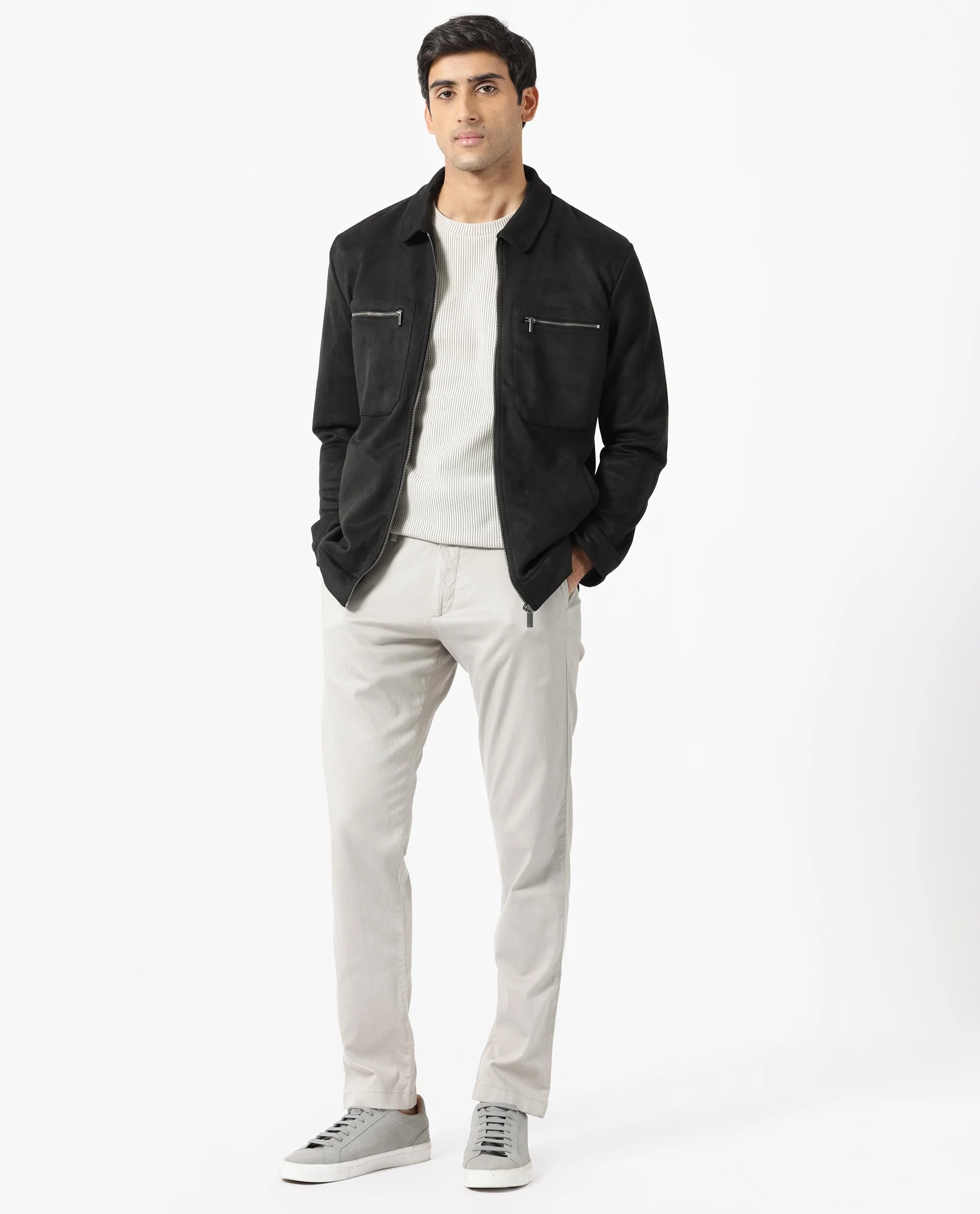 Rare Rabbit Men's Bax 1 Black Suede Plain Boxy Fit Full Sleeve Spread Collar Jacket - Image 3