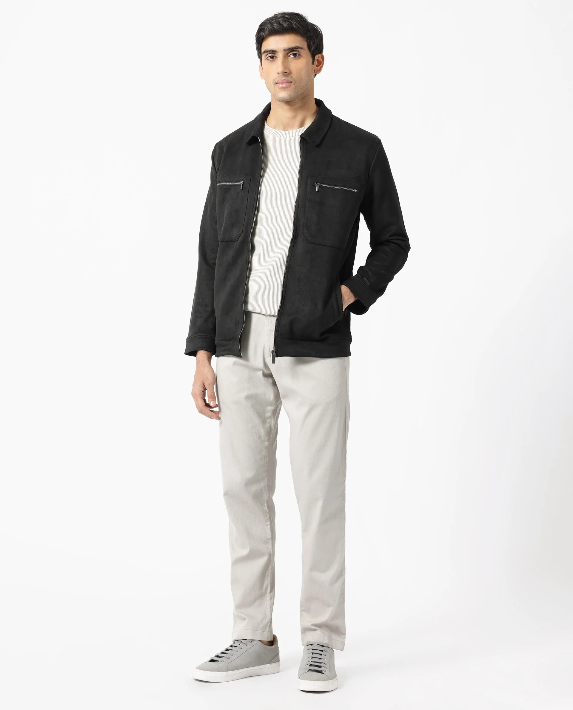 Rare Rabbit Men's Bax 1 Black Suede Plain Boxy Fit Full Sleeve Spread Collar Jacket - Image 7