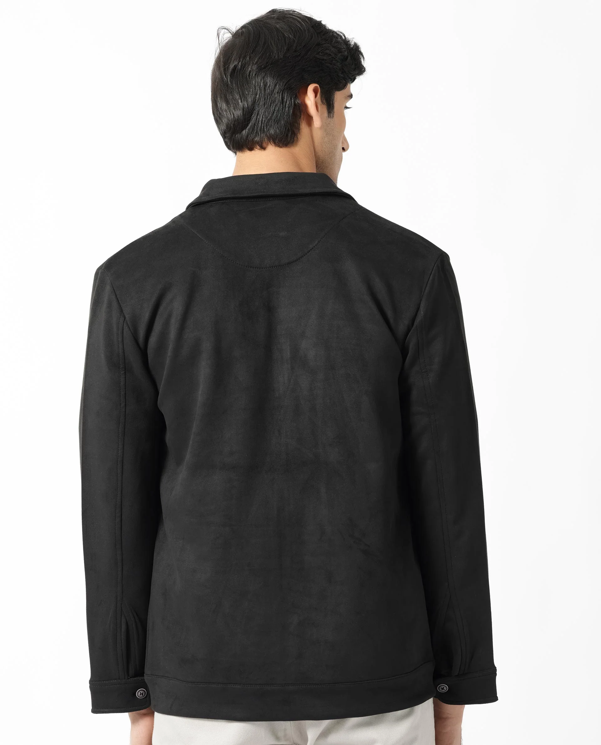 Rare Rabbit Men's Bax 1 Black Suede Plain Boxy Fit Full Sleeve Spread Collar Jacket - Image 9