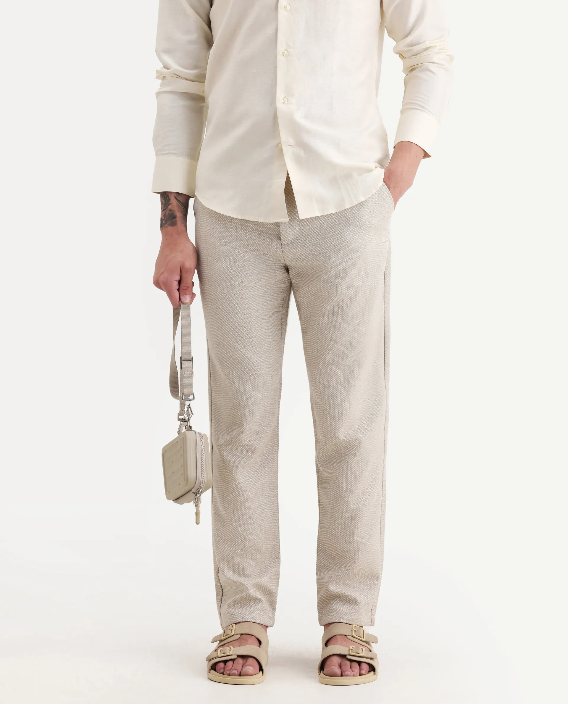 Rare Rabbit Men's Polyester Blend Plain Regular Fit Trouser - Image 2