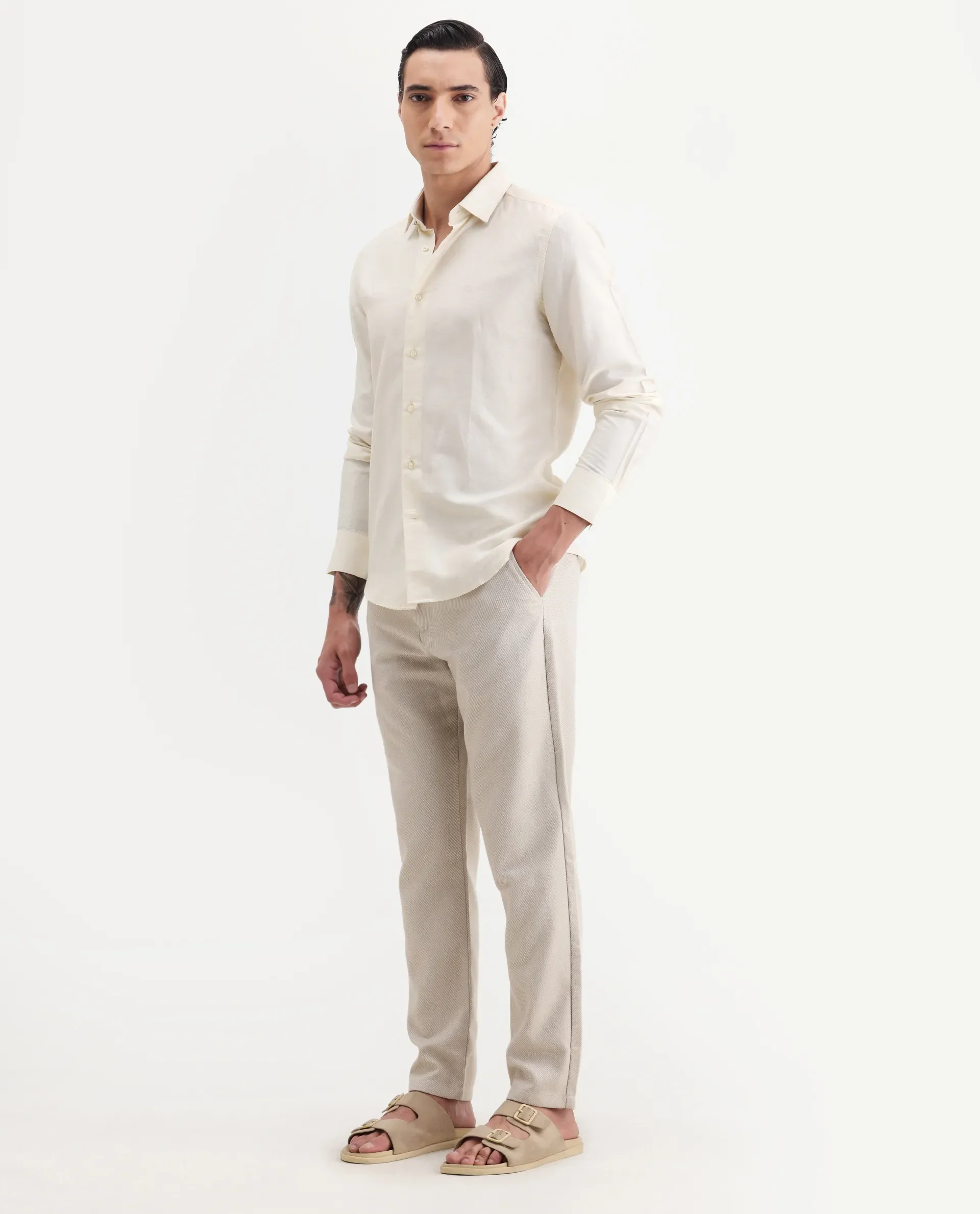 Rare Rabbit Men's Polyester Blend Plain Regular Fit Trouser - Image 4