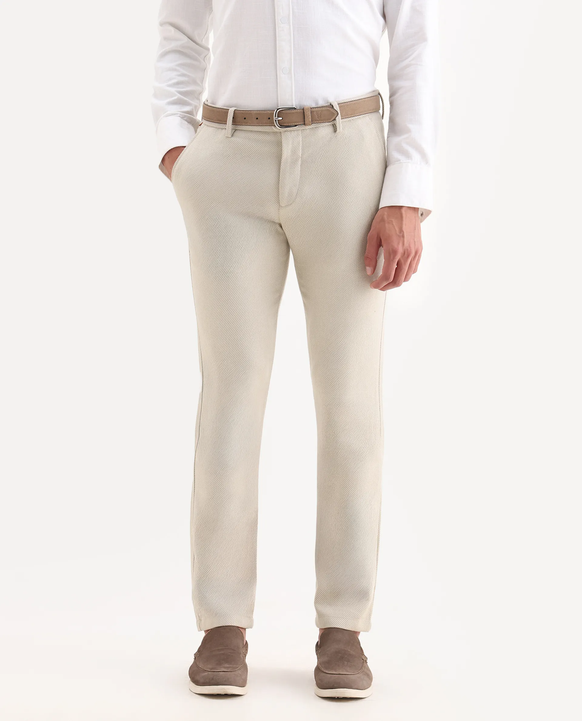 Rare Rabbit Men's Baxie Beige Plain Regular Fit Trouser - Image 2