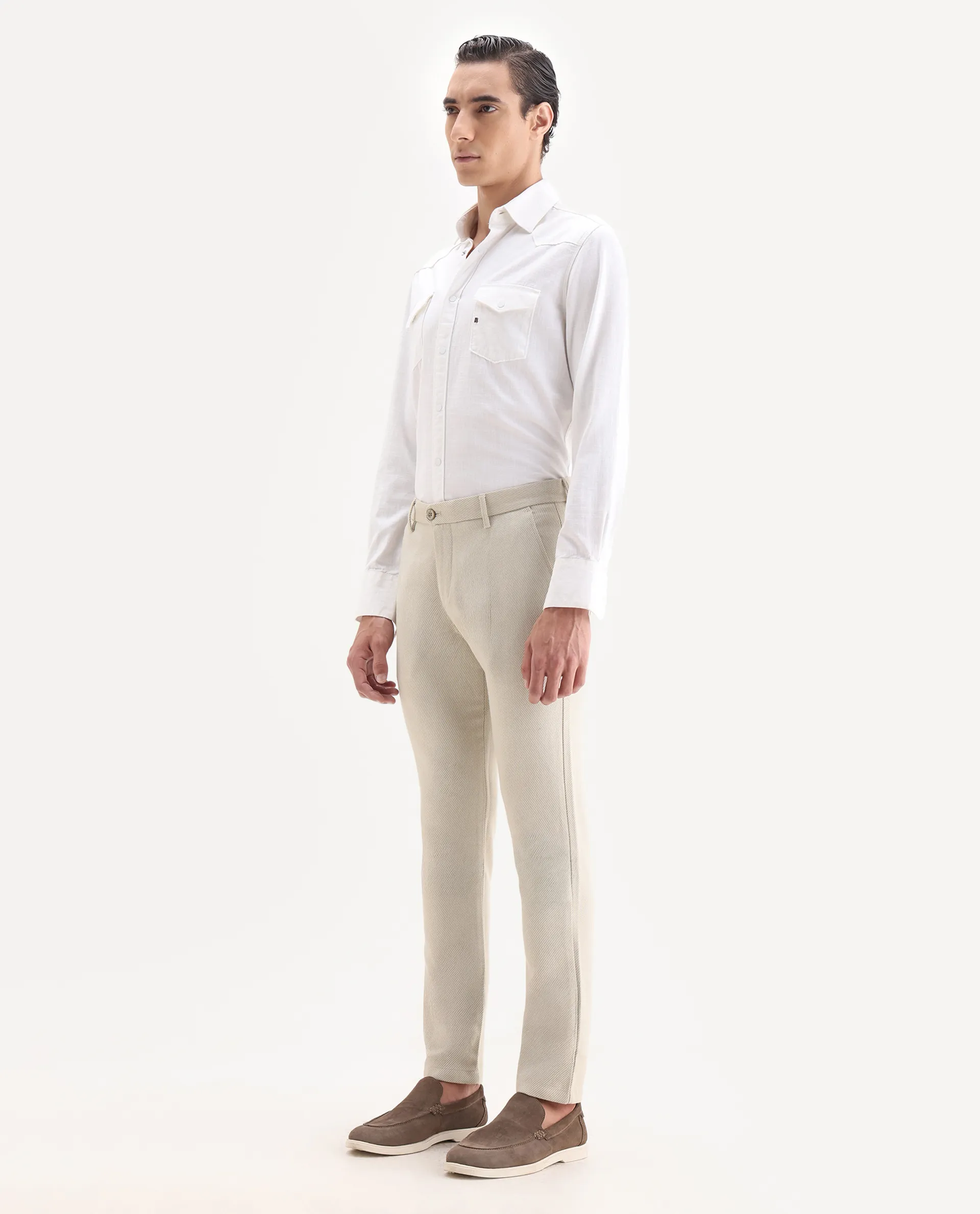 Rare Rabbit Men's Baxie Beige Plain Regular Fit Trouser - Image 4