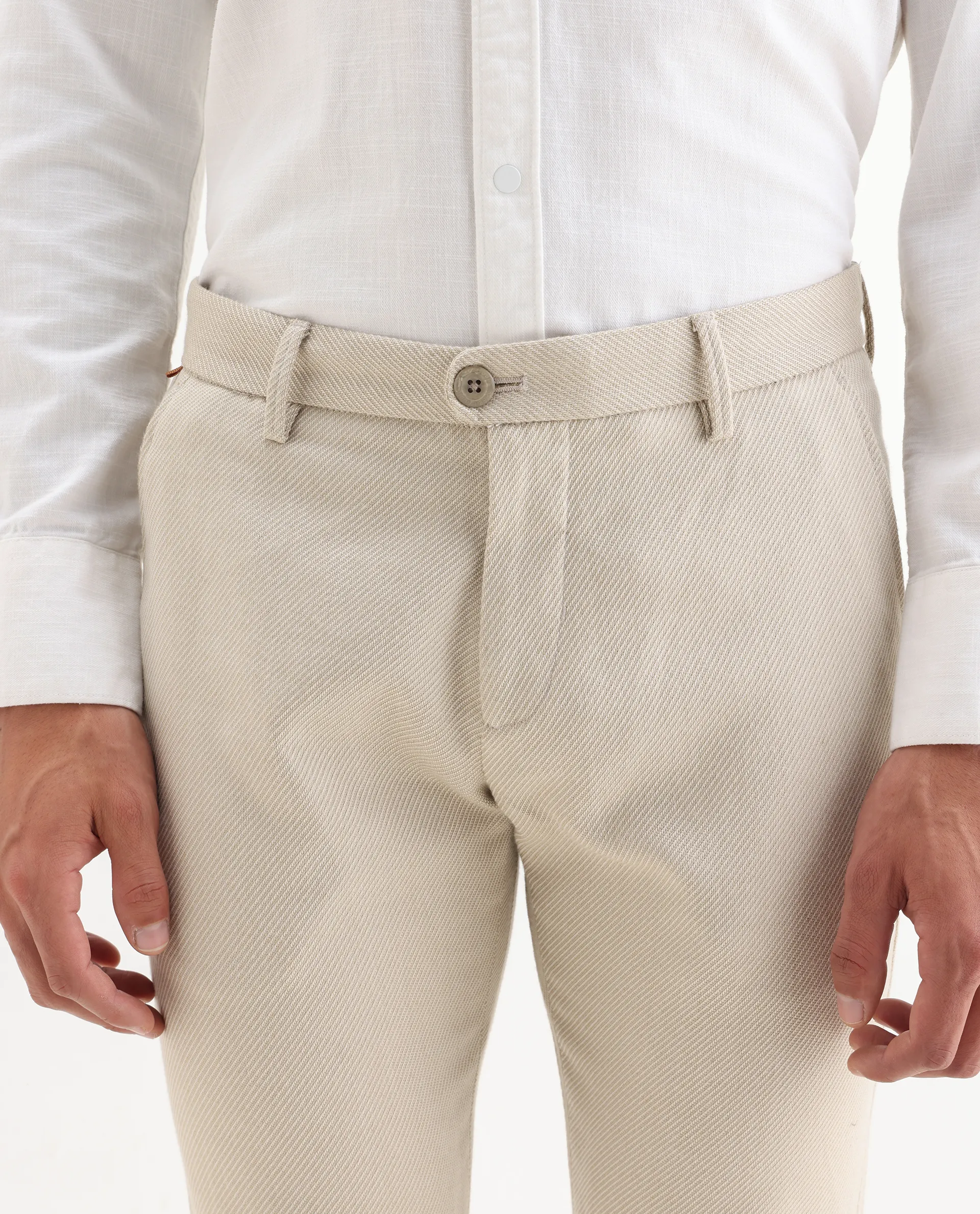Rare Rabbit Men's Baxie Beige Plain Regular Fit Trouser - Image 6