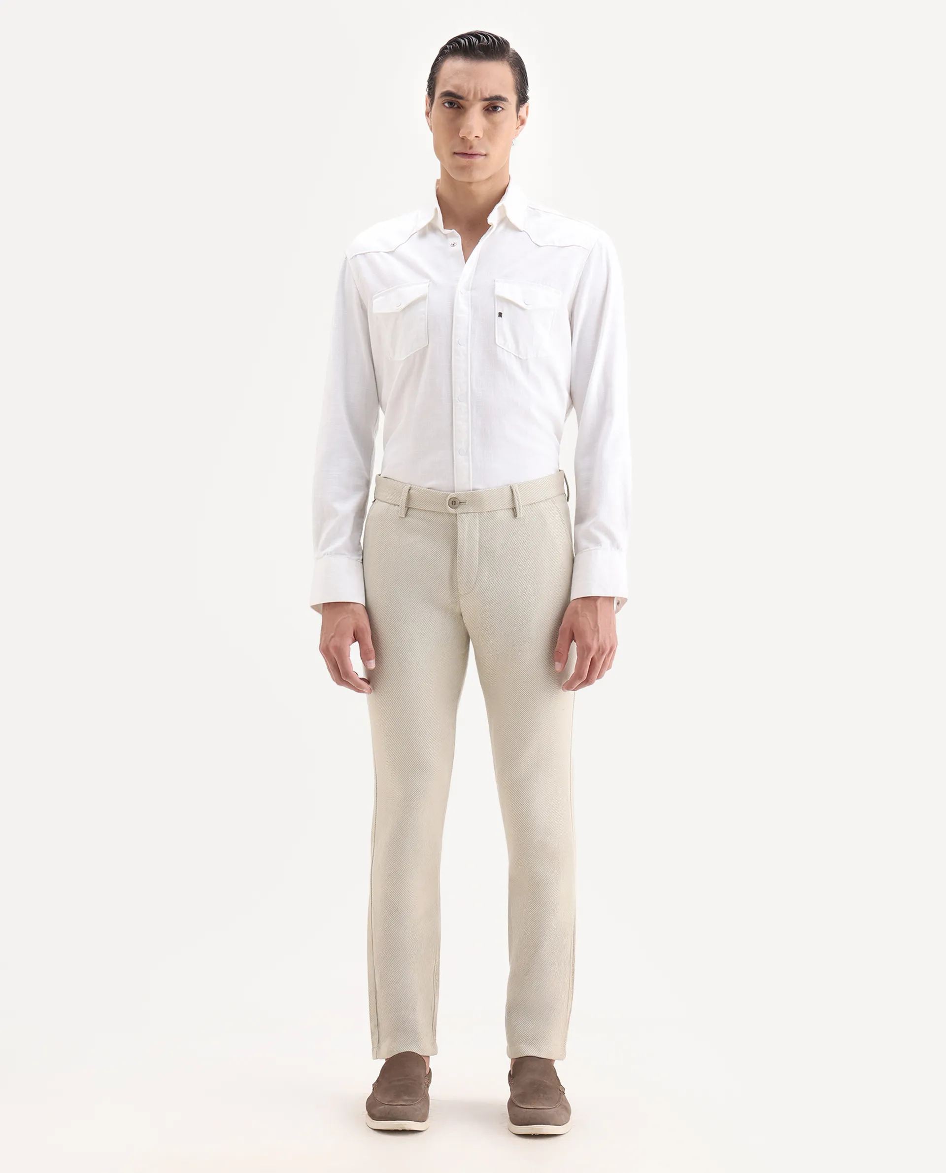 Rare Rabbit Men's Baxie Beige Plain Regular Fit Trouser - Image 7