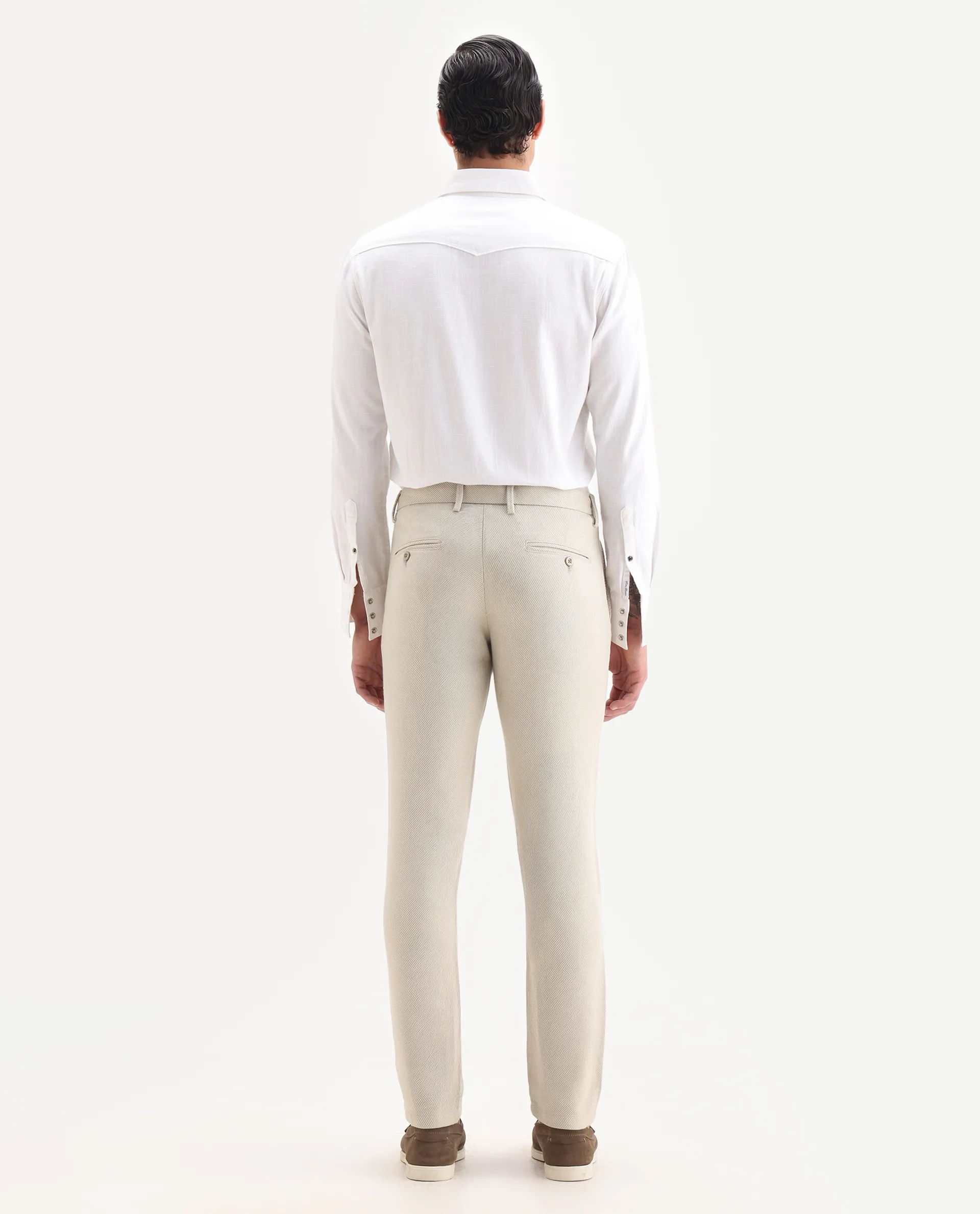 Rare Rabbit Men's Baxie Beige Plain Regular Fit Trouser - Image 8